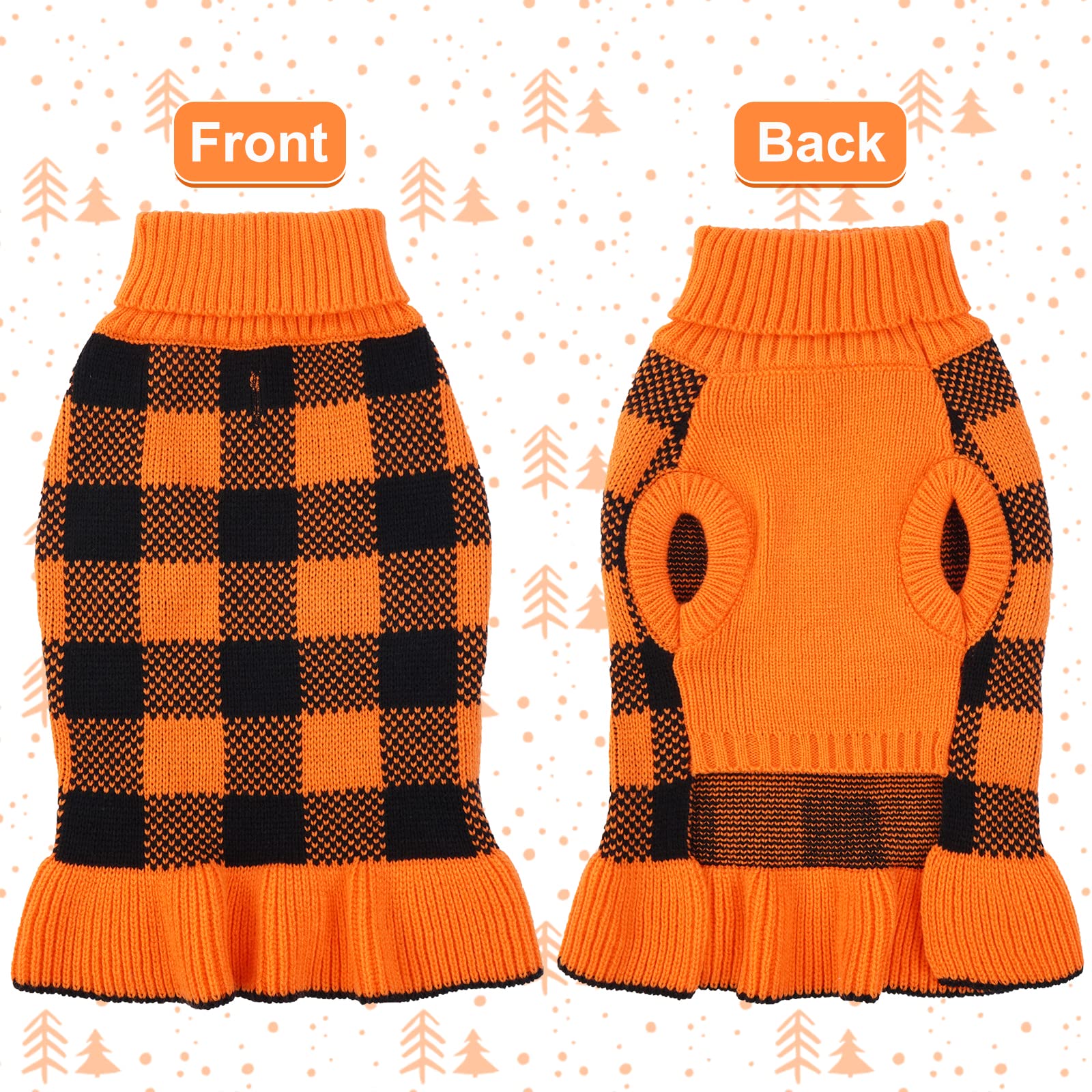 Lelepet Dog Sweater Dress - Turtleneck Pullover Knitwear, Warm Plaid Halloween Sweater For Small To Large Dogs, Yorkies, Orange,