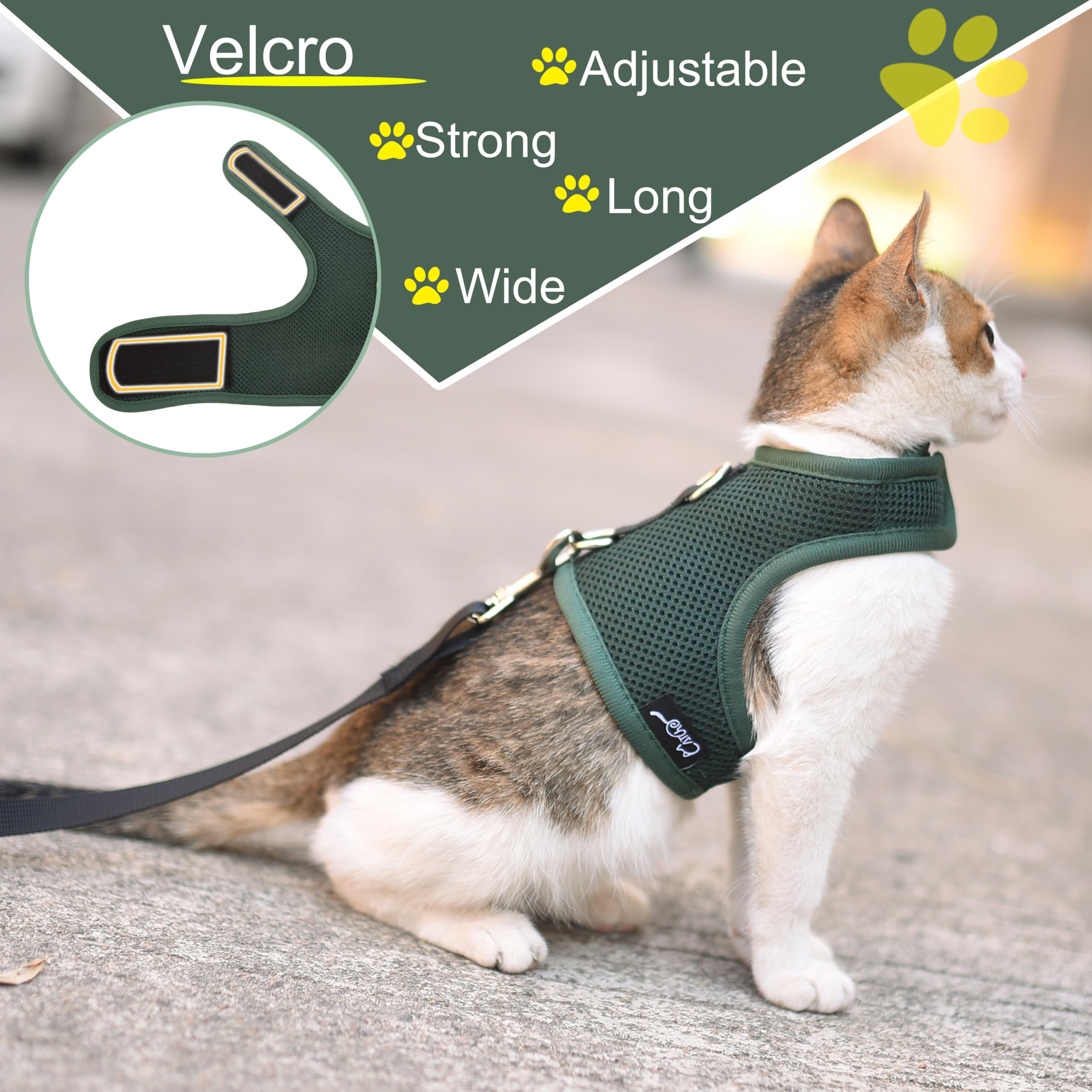 Cat Harness And Leash For Walking Escape Proof Breathable Mesh Fabric, Solid Green, Large, Adjustable Cat Walking Jackets, Padde