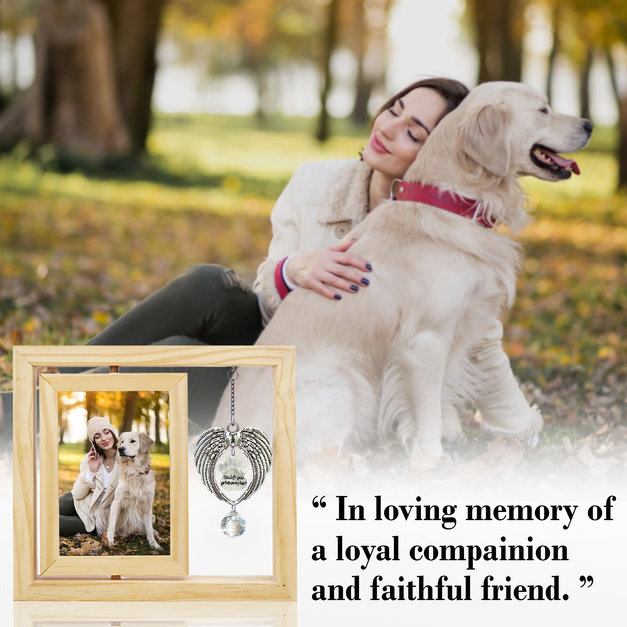 Pet Memorial Picture Frame For Loss Of Dog Cat Wooden Rotating Frame Fit For 4X6 Photo Sympathy Gifts For Pet Animal Lovers In M