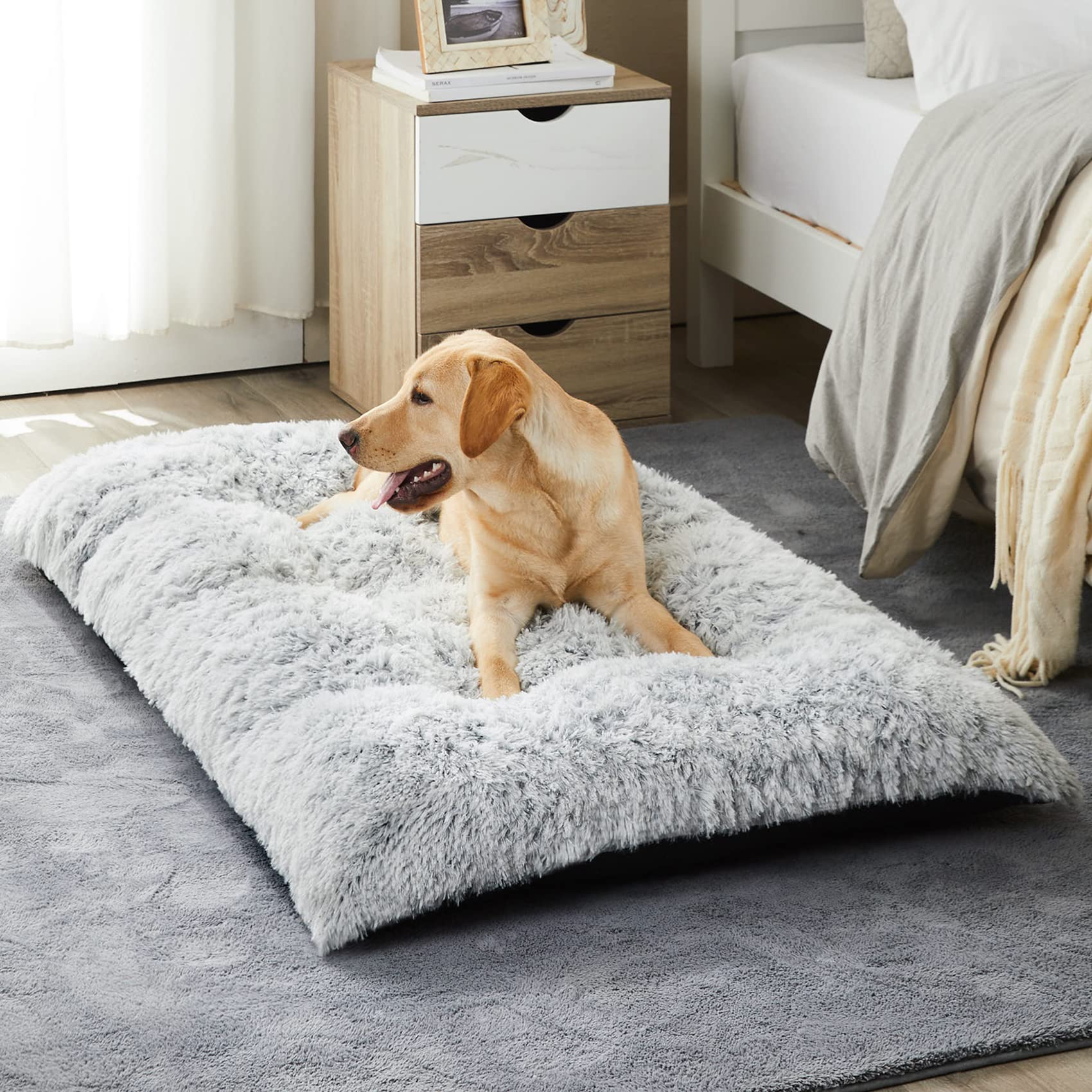 Bfpethome Dog Bed For Large Dogs, Plush Kennel Pad For Sleeping &Ease Anxiety, Washable Mats With Anti-Slip Bottom - 48 X 28 Inc