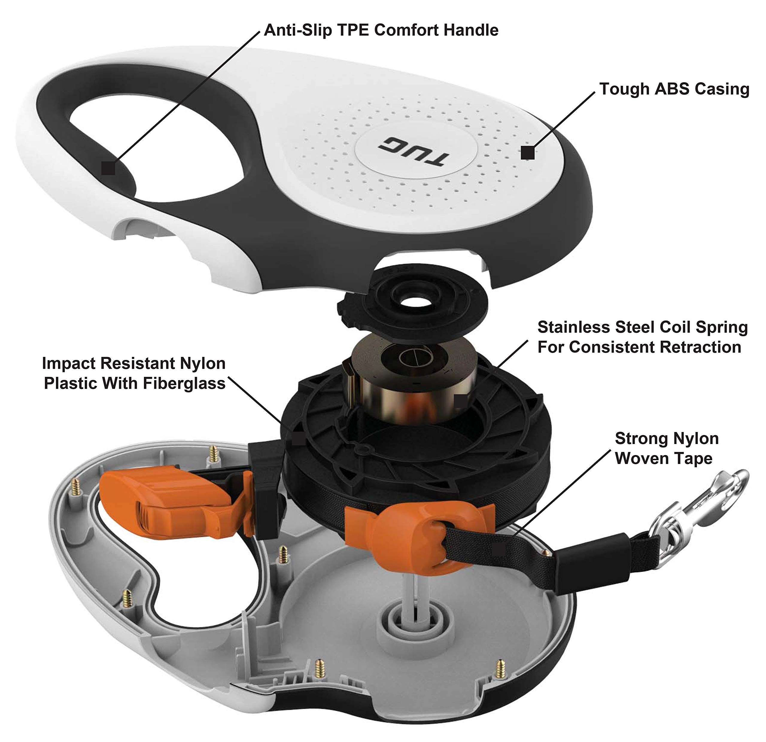 Tug 360 Tangle-Free Retractable Dog Leash With Waste Bag Dispenser (Small, White/Orange)
