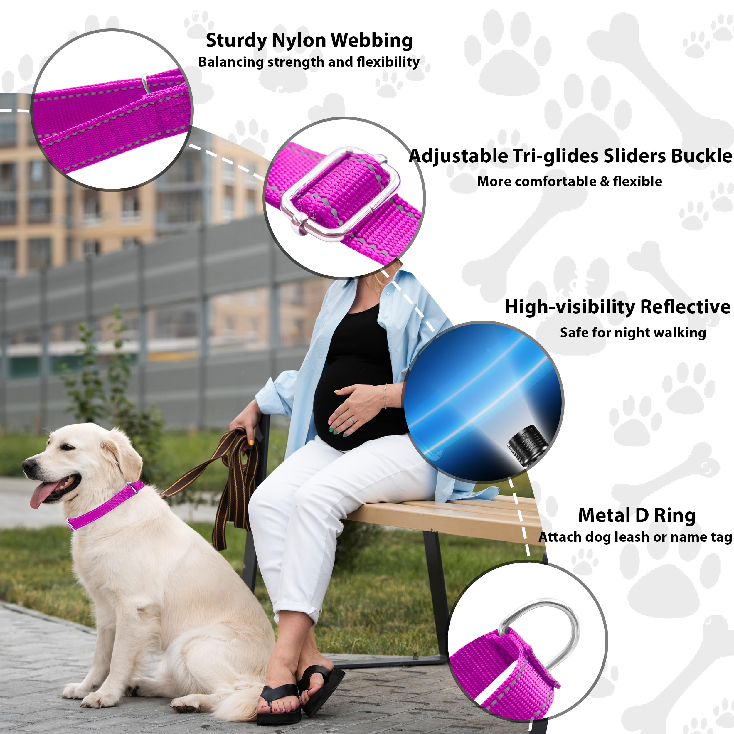 Seyezo Martingale Dog Collar, Slip Martingale Collar For Dogs With No Buckle, Reflective Pet Trainning Collar For Small Medium L
