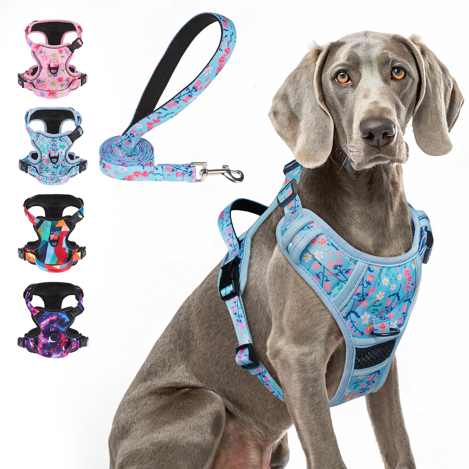 Beautyzoo No Pull Dog Harness Large,Adjustable Dog Harness And Leash Set -Easy Wearing With 3 Buckles/Control Handle,No Choke So