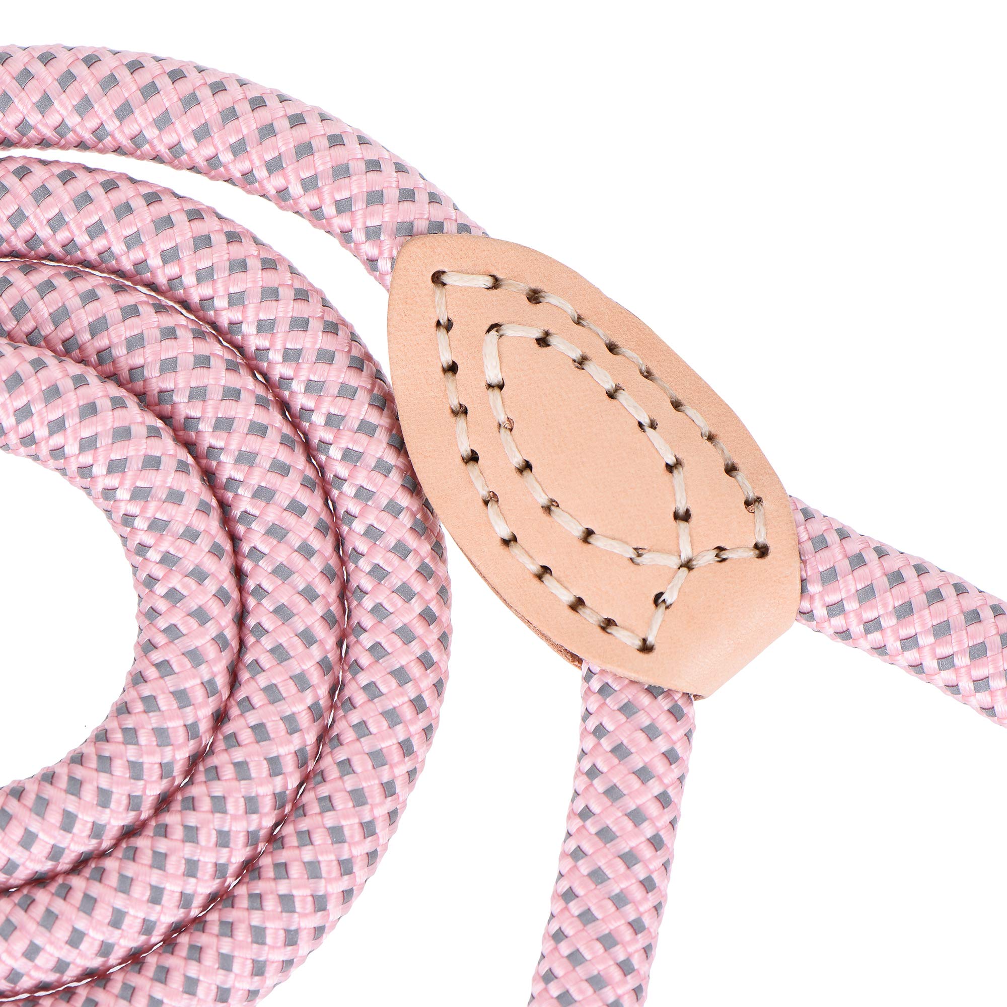 Mile High Life Dog Rope Leash 4 Ft With Genuine Leather Tip, Reflective Rope Leash For Medium Large Dogs (Pink, 48 Inch)
