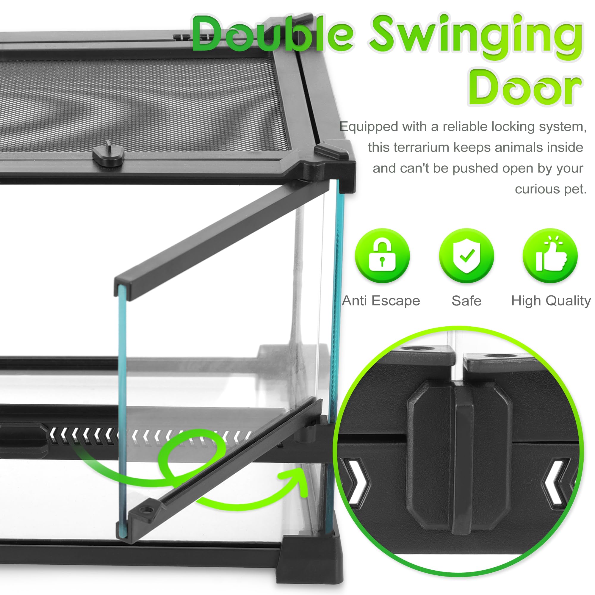 Neptonion Mini Reptile Glass Terrarium 12X12X12 Durable Reptile Habitat Tank With Heat Resistant Aluminum Alloy Frame, Dou