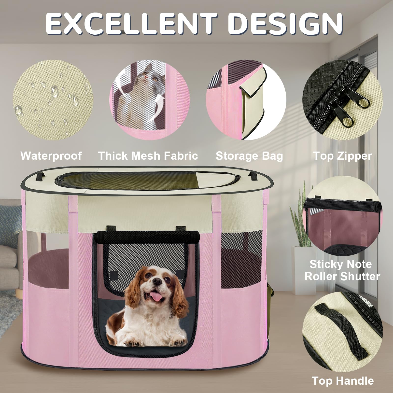 Pet Dog Cat Playpen with Waterproof Pad,Portable Puppy Kitten Rabbit Crate and Other Small Animals Kennel Cage Tent for Indoor O