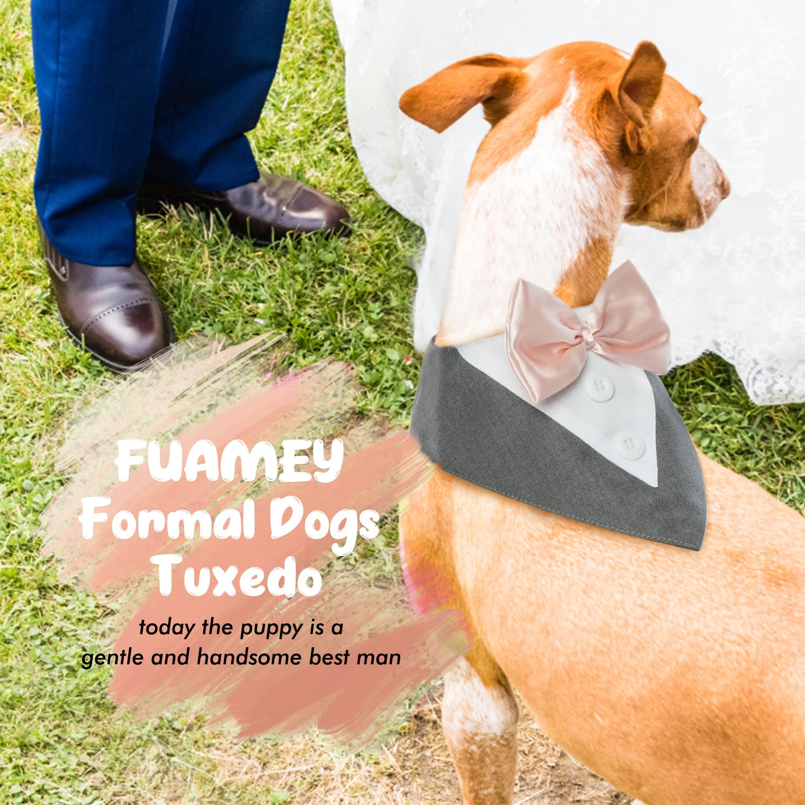 Fuamey Dog Tuxedo,Formal Dog Wedding Bandana Dog Collar With Bow Tie Dog Birthday Costume Adjustable Pet Party Tux Dog Wedding Attire,Dog Valentines Outfit Cosplay For Small Medium Large Pets Grey Xl
