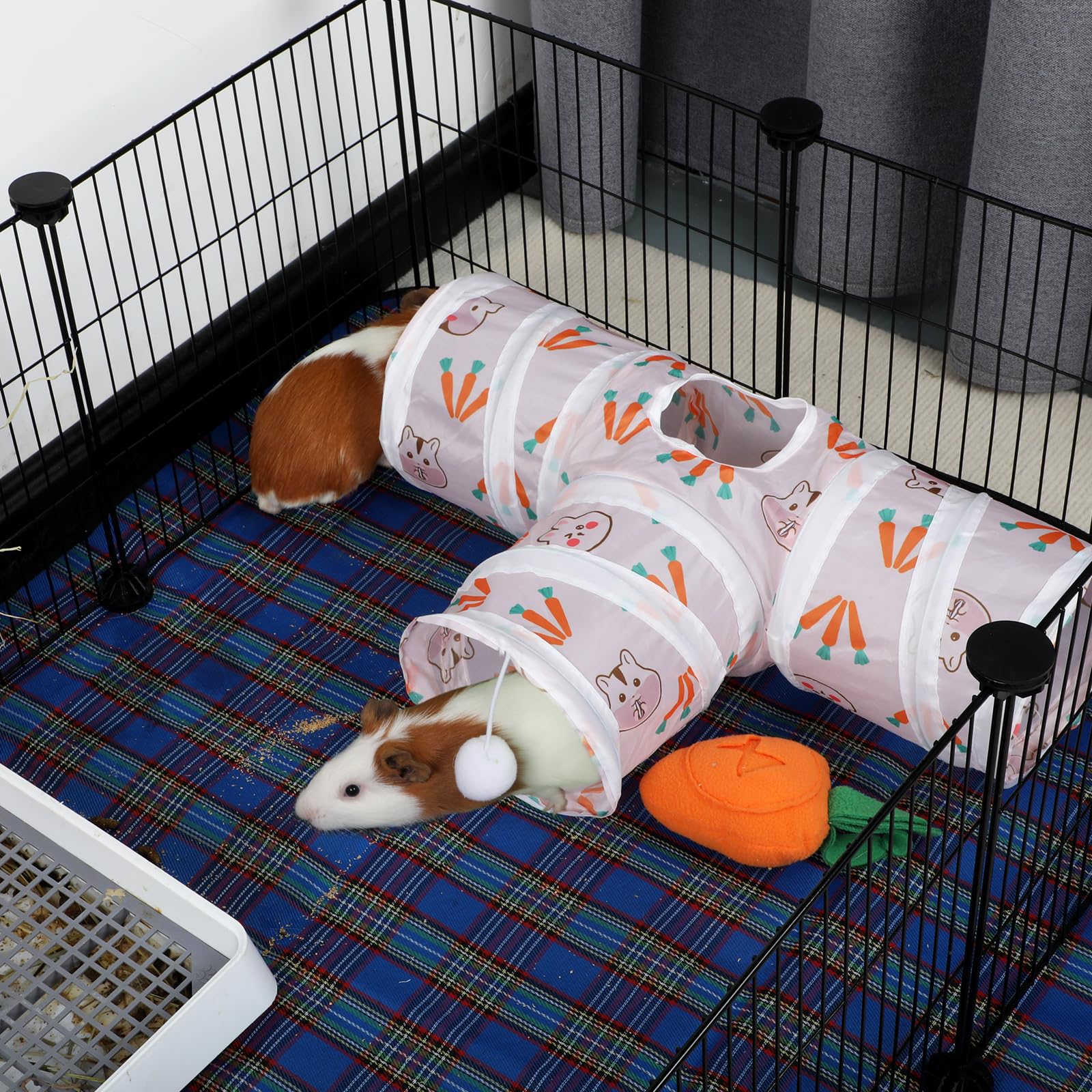 Rypet Guinea Pig Tunnel 3 Way Collapsible Small Pet Tunnels and Tubes with Interactive Ball for Baby Rabbit Ferret Hamster Chinc