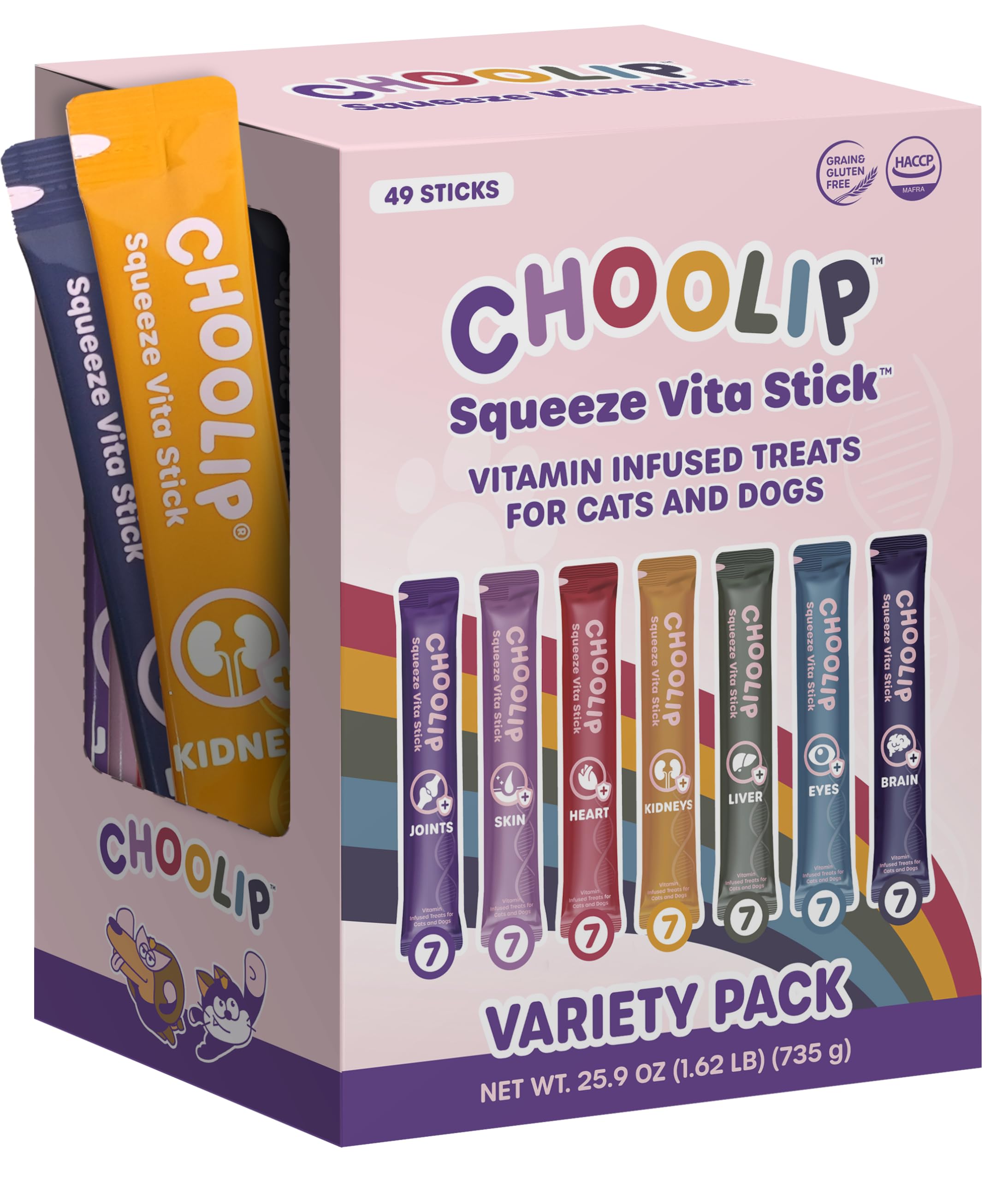 Choolip Squeeze Vita Stick Lickable Treats for Dogs & Cats. 49 Variety Support Sticks with Essential multivitamins. Soft and Tas