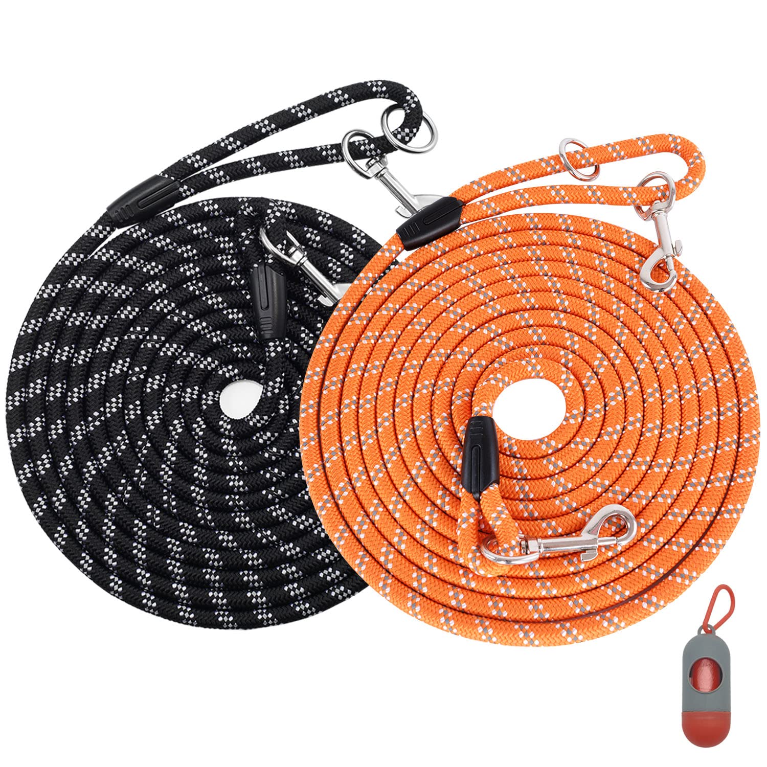(2 Pack) Long Dog Leash For Dog Training 15Ft/30Ft/50Ft, Dog Rope Check Cord With Reflective Thread For Large Medium Small Dogs, Dog Tie-Out Cable Lead For Hunting, Camping/Backyard
