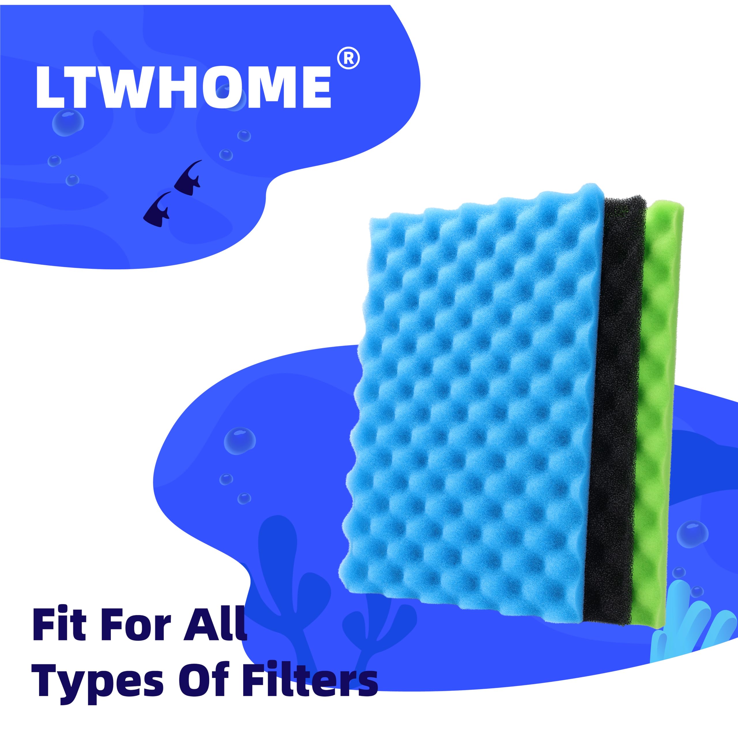 LTWHOME Fish Pond Foam Filter Sponge Set, Multi-colored, 17 x 11, Ideal for Water Gardens and Aquatic Life, Pack of 1 Set