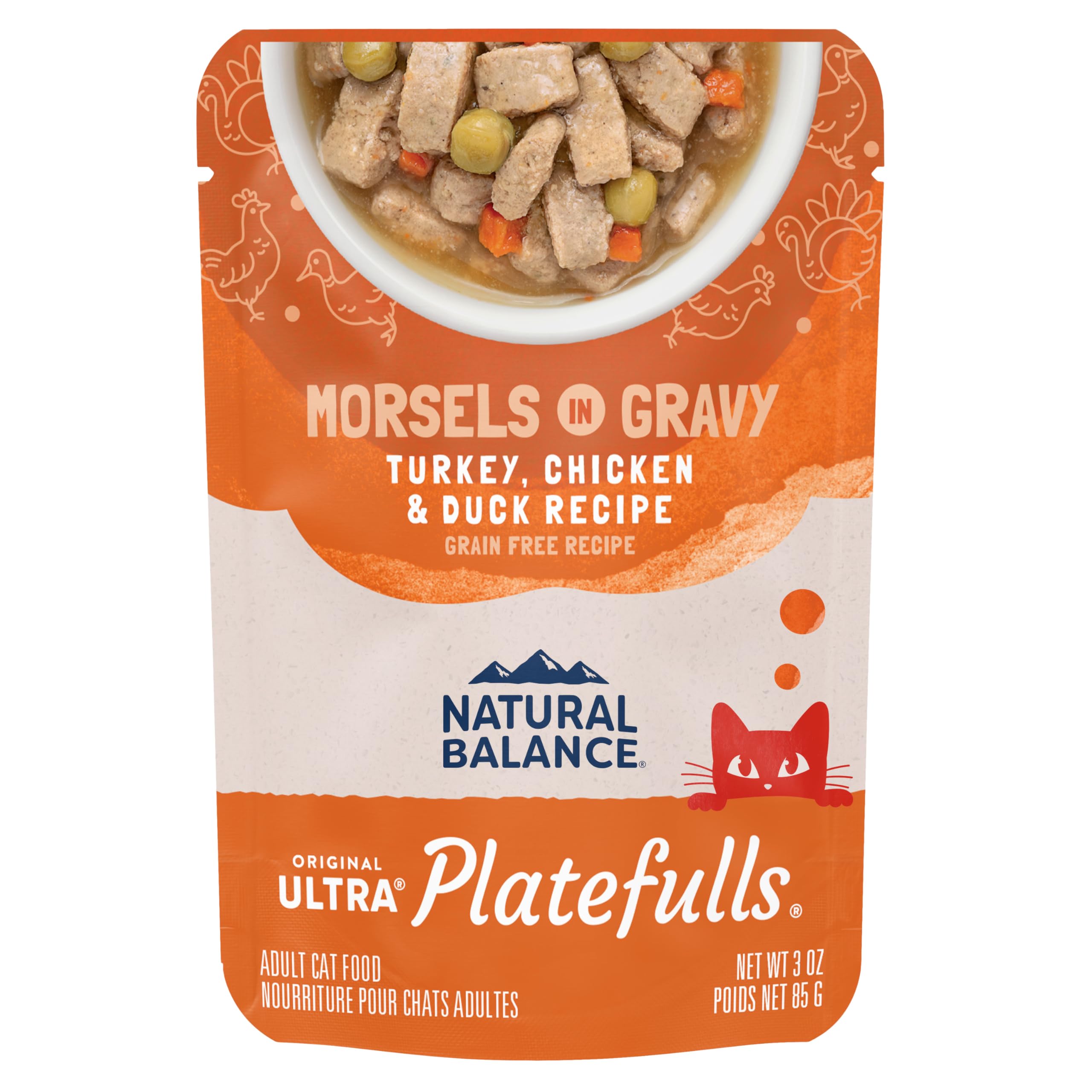 Natural Balance Original Ultra Platefulls Adult Grain-Free Wet Cat Food, Turkey, Chicken & Duck Recipe in Gravy, 3 oz (Pack of 2