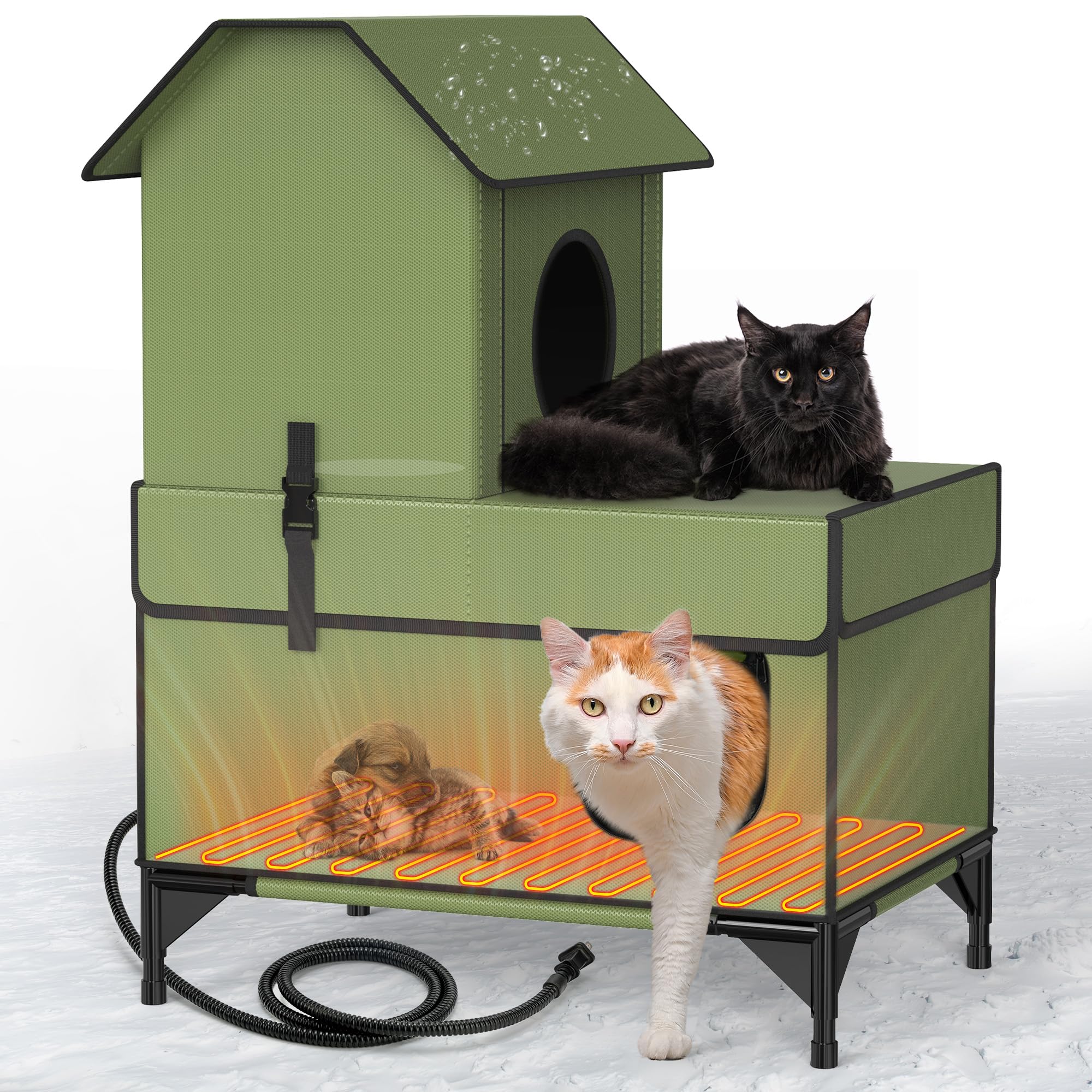 Lesotc Heated Cat House For Outside Cats In Winter, Extremely Waterproof, Fully Insulated Outdoor Cat Shelter With Cat Heating P