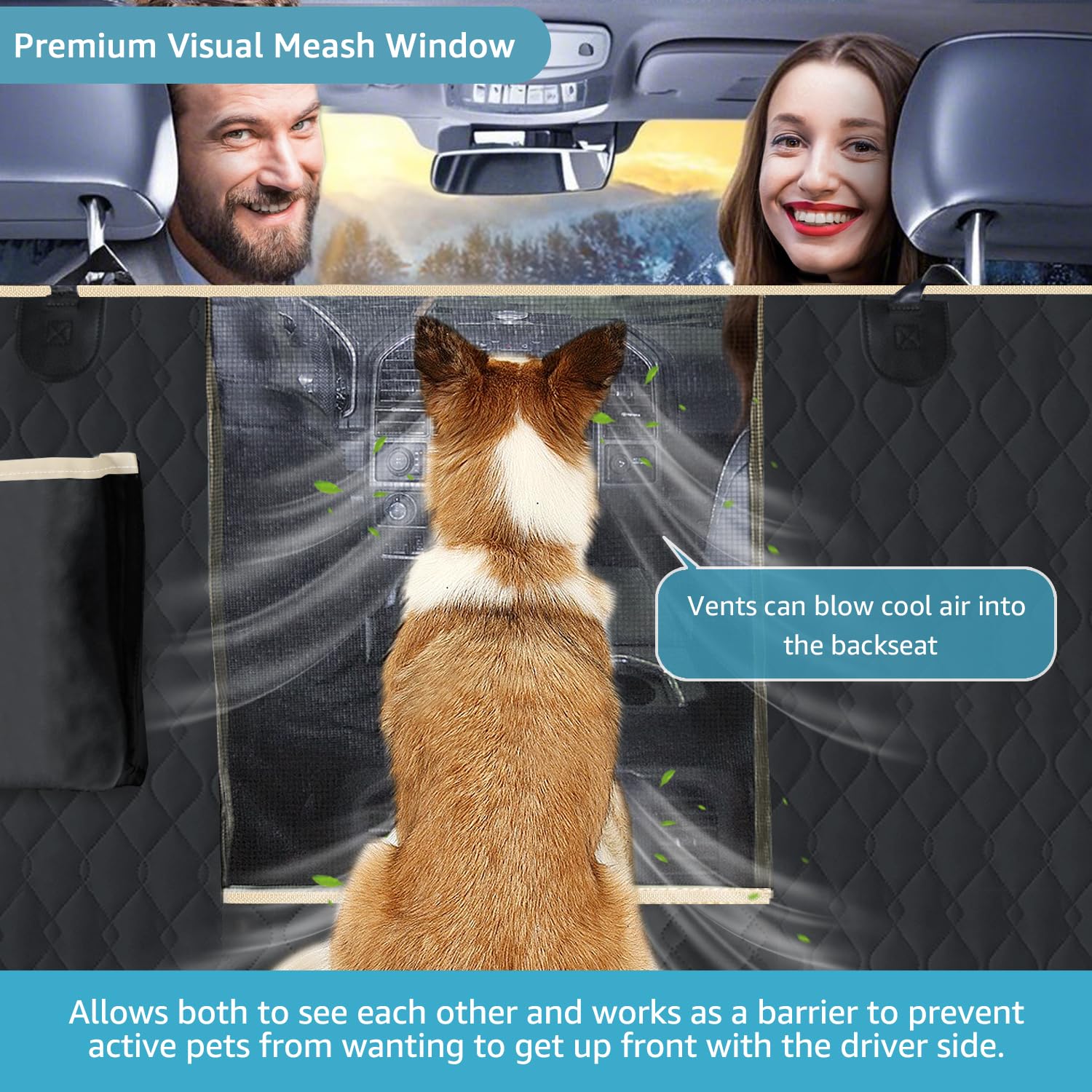 Lassie Dog Car Seat Covers for Back Seat, Waterproof Dog Car Hammock with Mesh Window Durable Scratch Proof Nonslip Pet Carseat