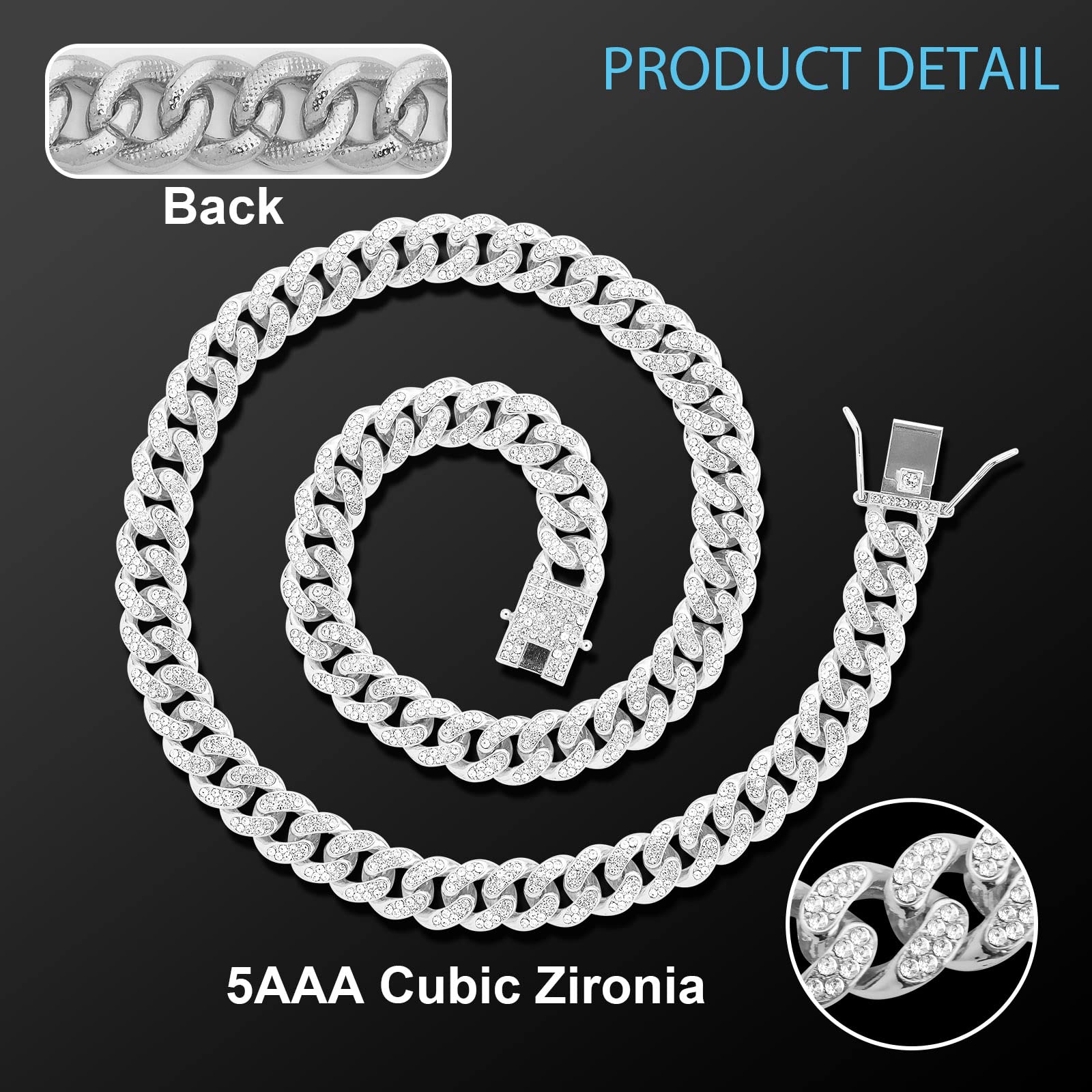 Wimupath Silver-Plated Diamond Dog Collar - Cuban Style Metal Chain With Secure Buckle, Luxury Durable Collar For Small/Medium/L
