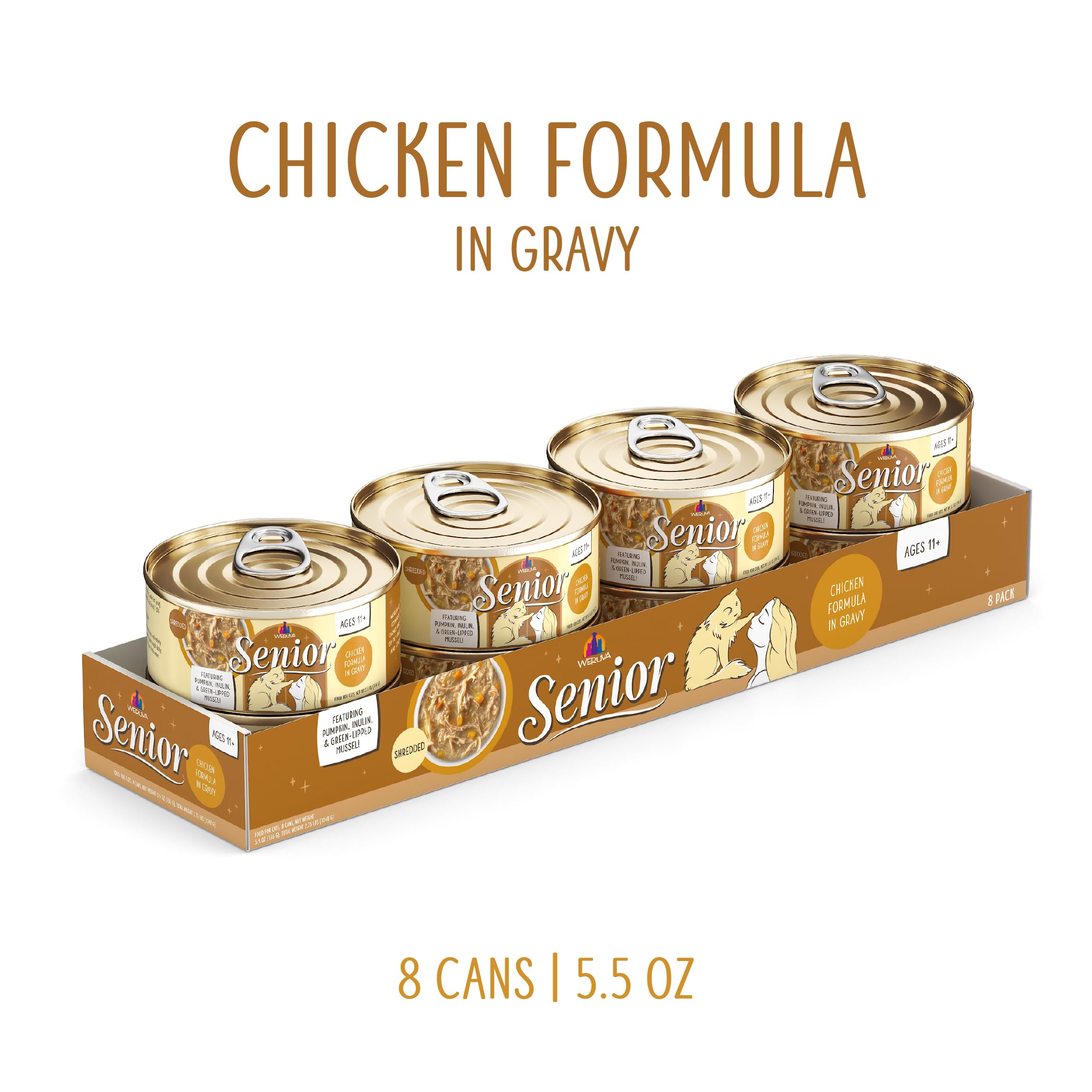 Weruva Senior Cat Food, Chicken in Gravy, 5.5oz Can, Pack of 8