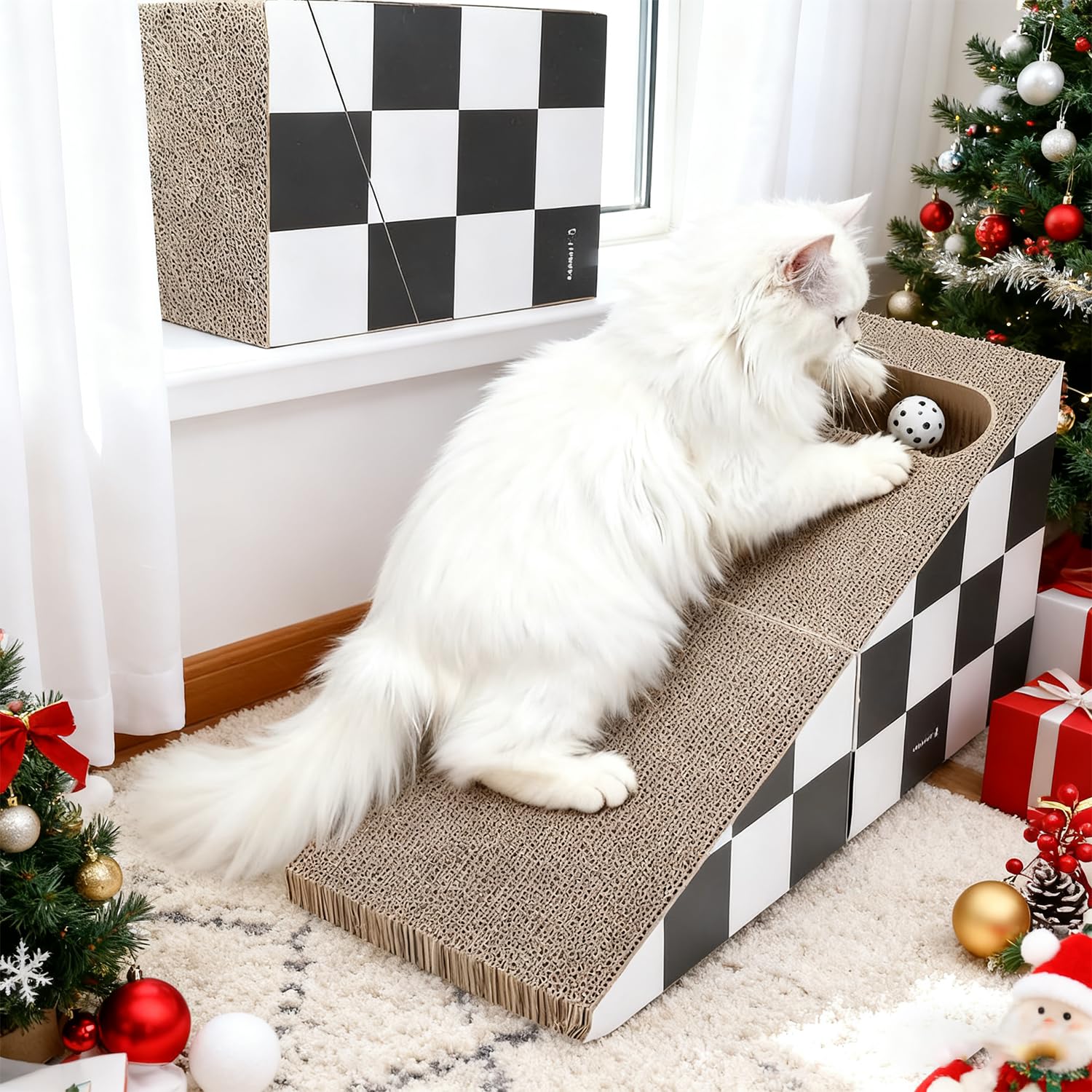 Cat Scratching Board with Ball, Triangle Cat Scratching Cardboard, Multiple Scratching Angles, 2-in-1 Scratching Lounge Bed, Rec