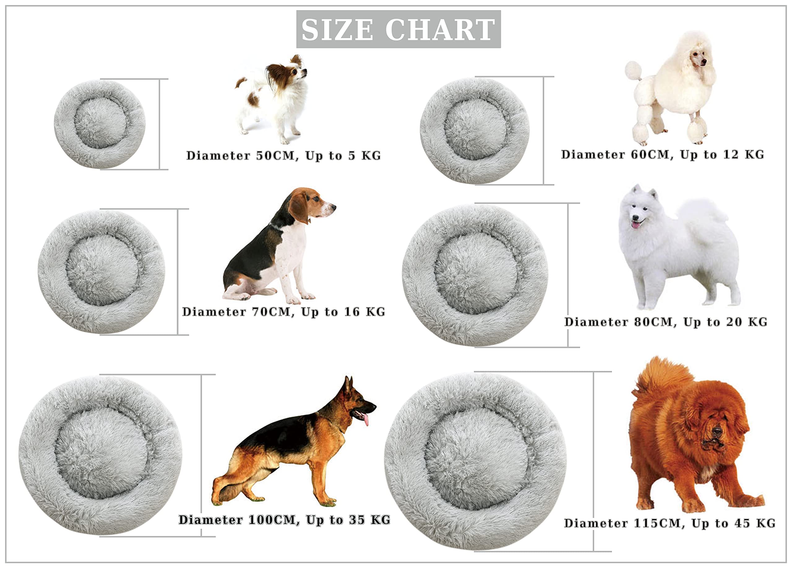 Comlax Calming Donut Dog Beds, 28 Inches Round Cushion With Removable Washable Cover, Anti-Anxiety Faux Fur Cuddler, Fluffy Comf
