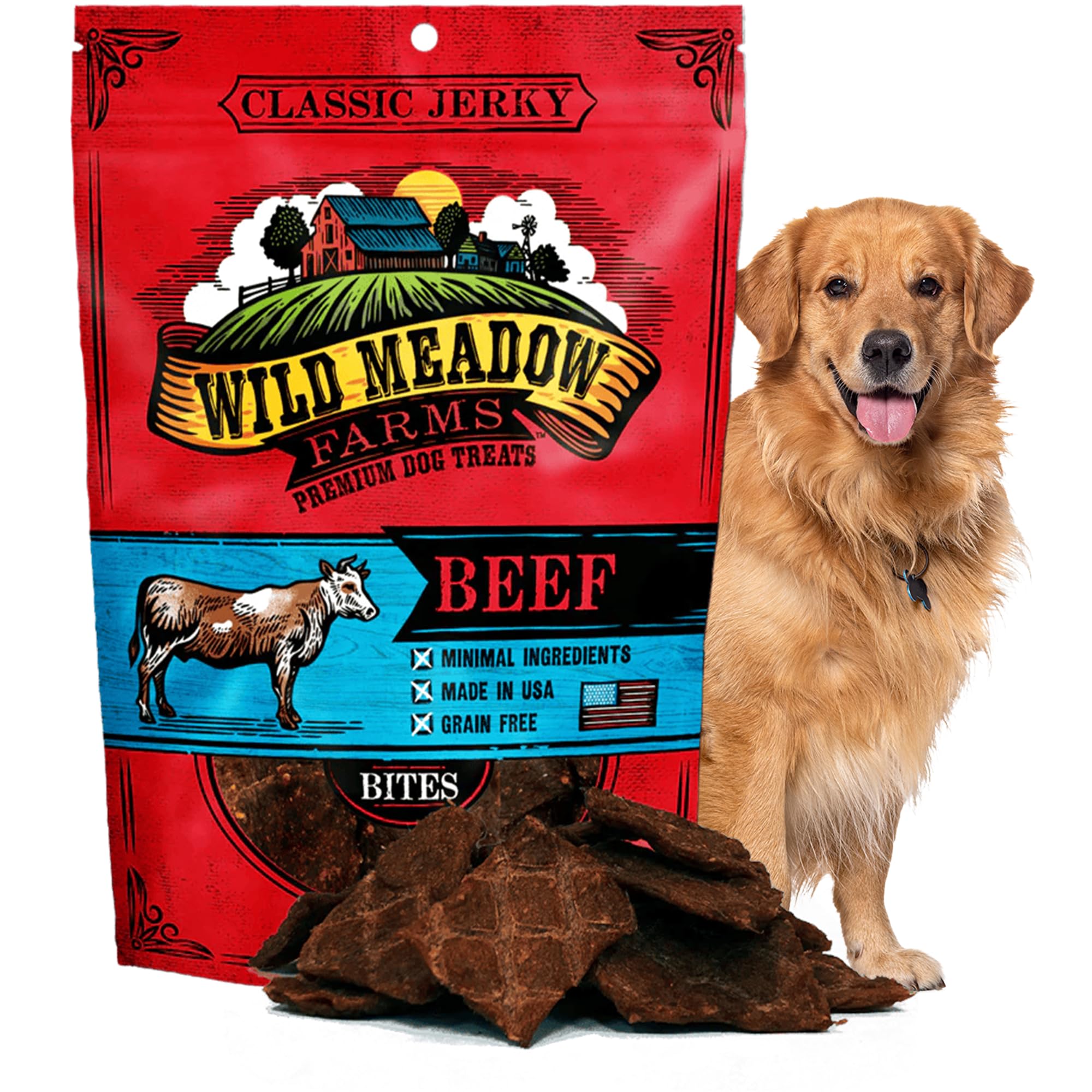 Wild Meadow Farms - Classic Beef Bites, Soft Jerky Treats for Dogs, Grain-Free & All-Natural, Ideal for Training, Portioning, an