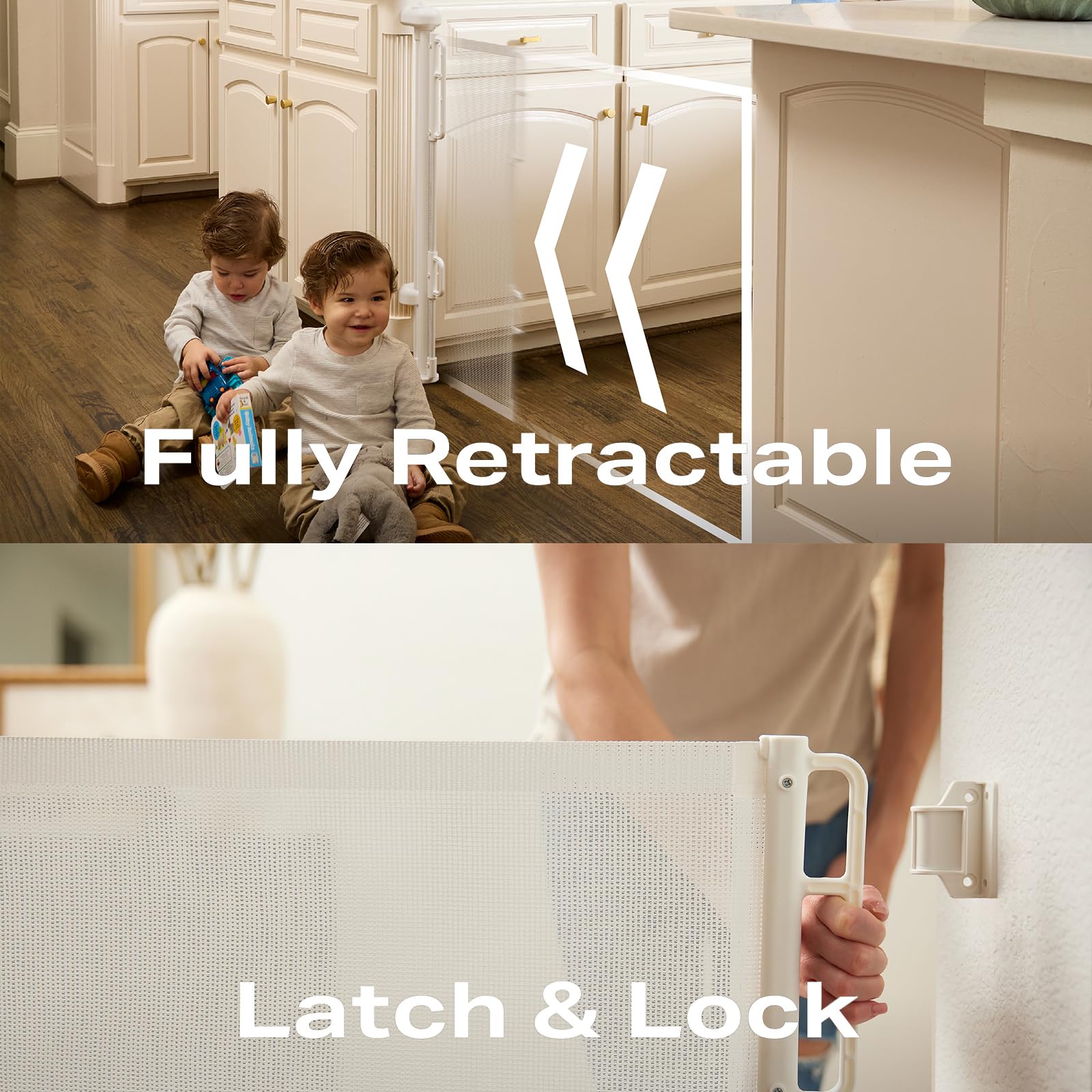 Cumbor 55 Wide Retractable Baby Gate - Award-Winning Mesh Pet Gate for Dogs & Toddlers, Indoor/Outdoor, White