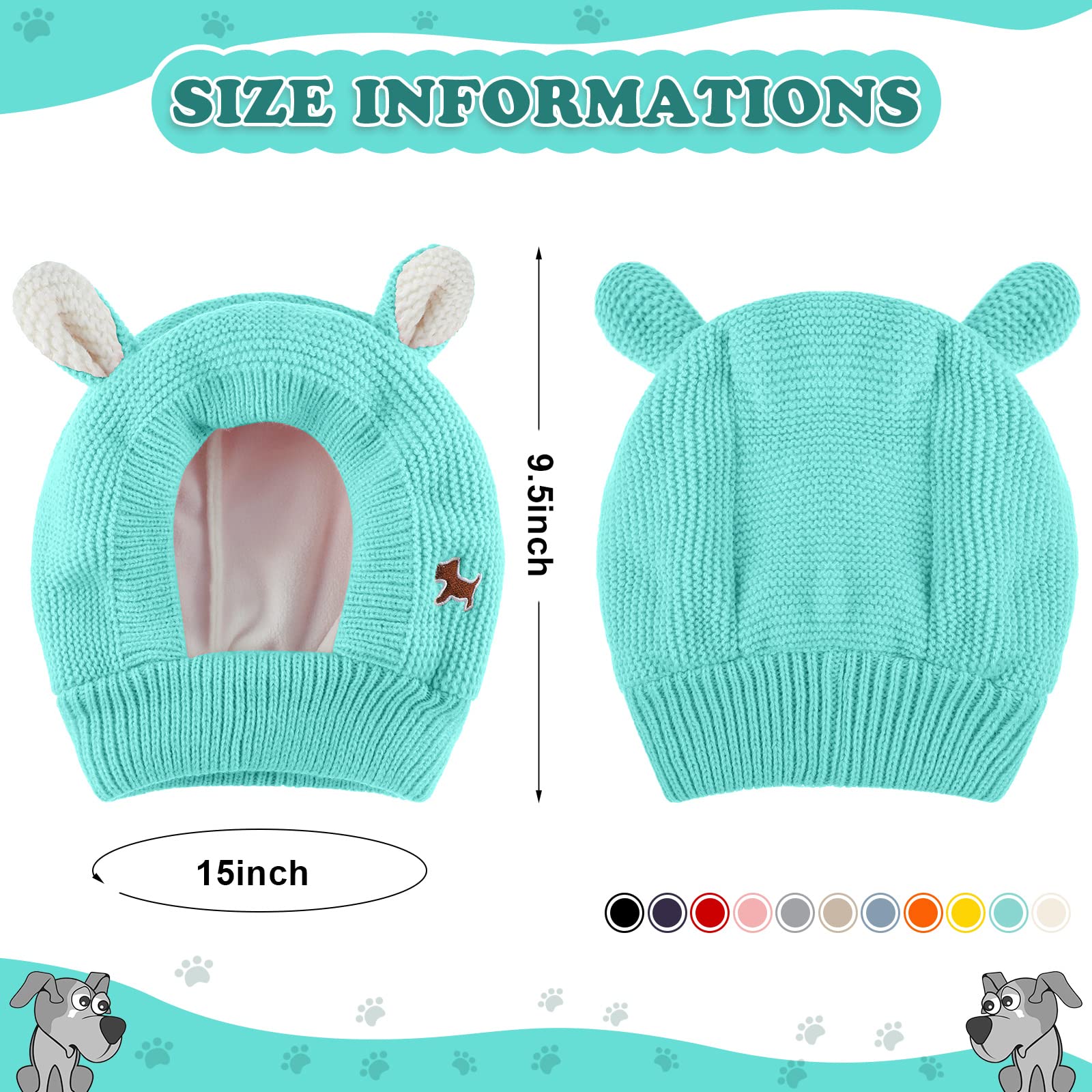 Quiet Ears For Dogs, Dog Ear Muffs Noise Protection Knitted Pet Ears Snood Head Wrap Hats For Medium To Large Cats Pets(Lake Gre