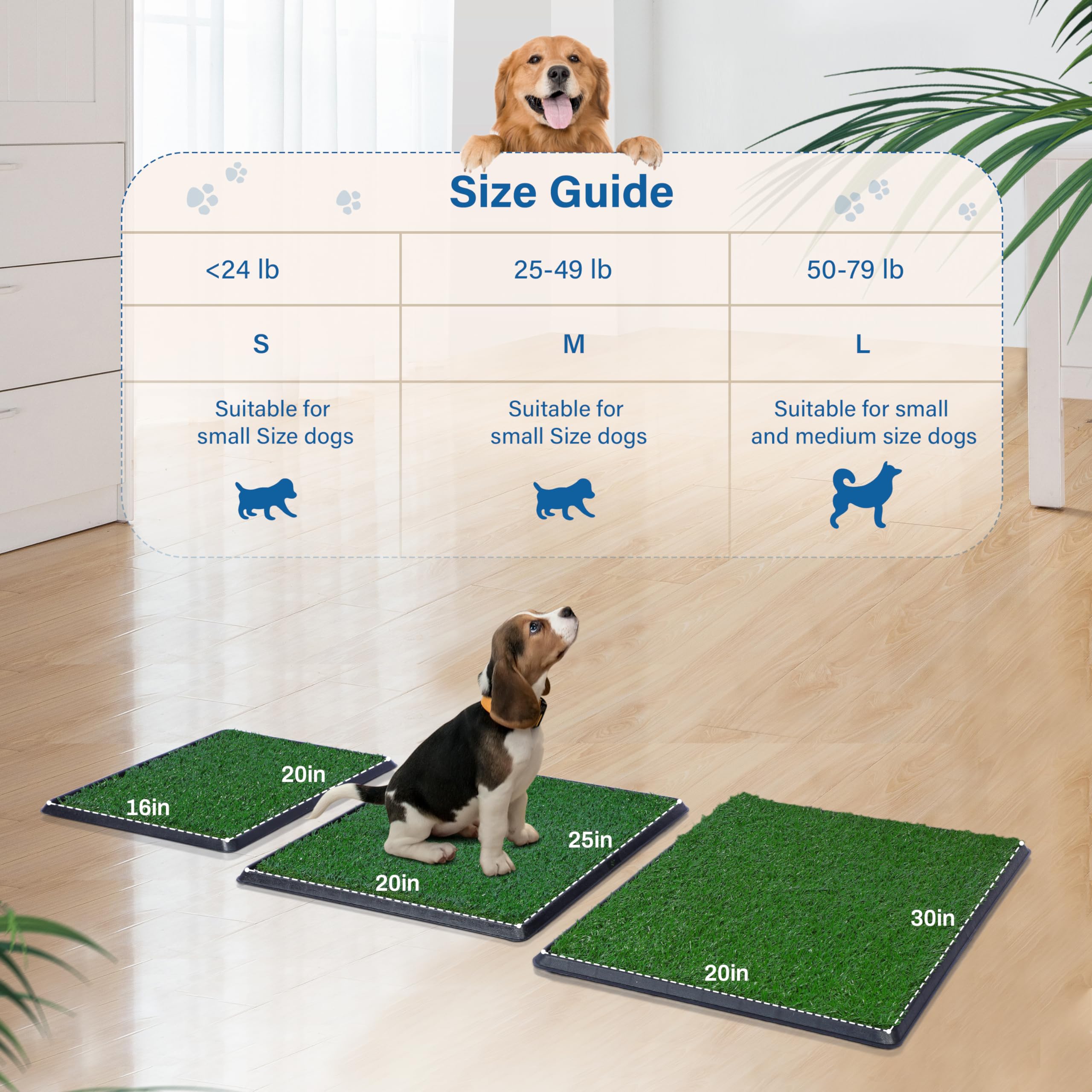 Fluffydream Artificial Grass For Dog Potty - 16 X 20 Inch,Strong Absorbency Grass Pad With Tray, Dog Potty Training Pad Litter B
