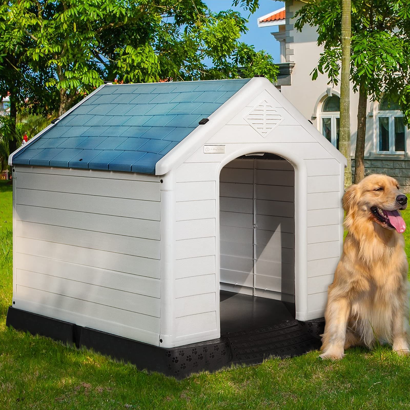 Pukami Plastic Outdoor Indoor,Durable Dog House For Small Medium Large Dogs,Waterproof, With Elevated Floor And Air Vents,Ventil