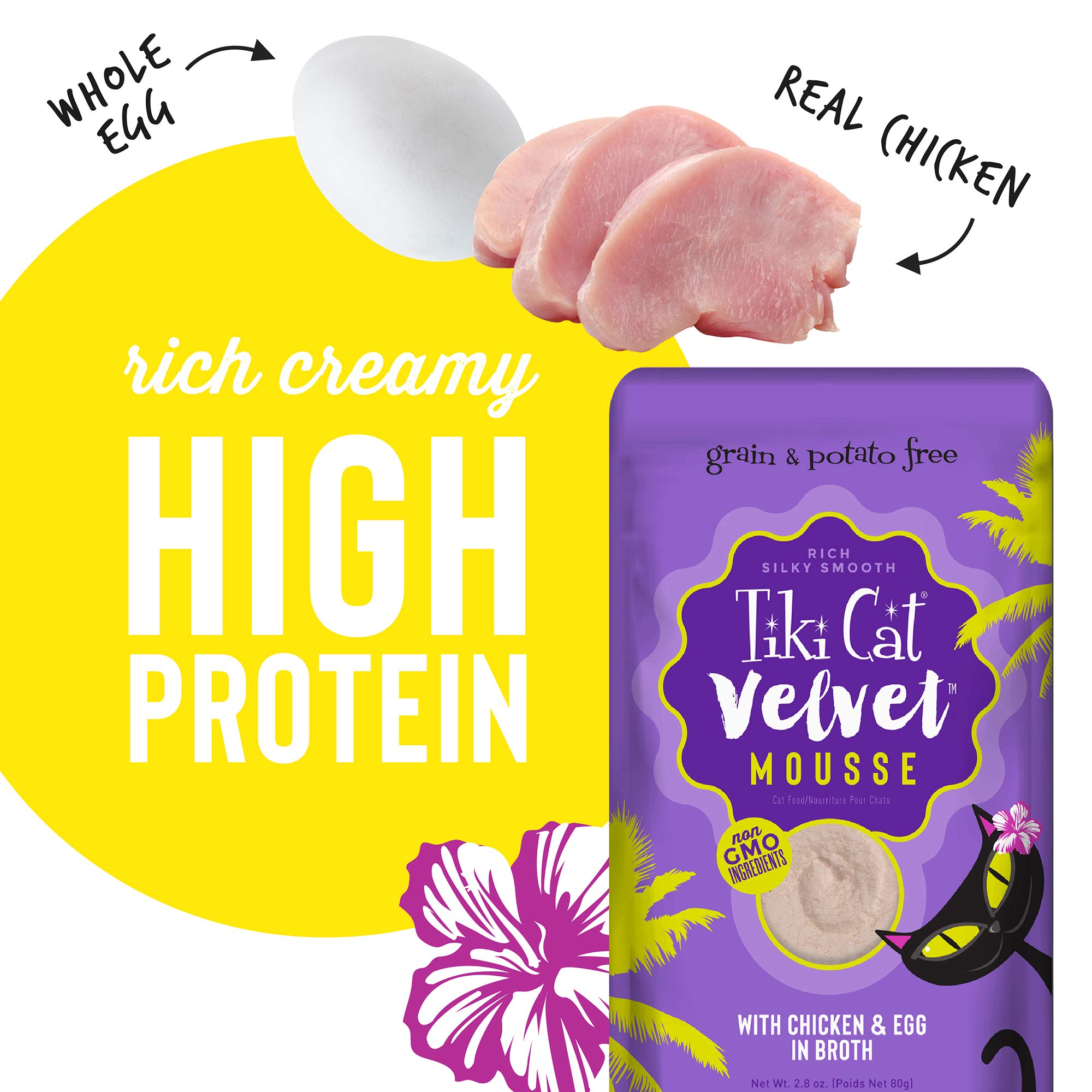 Tiki Cat Luau Velvet Mousse, Chicken & Egg in Broth, Complete Nutrition for Balanced Diet, Wet Cat Food For All Life Stages, 2.8