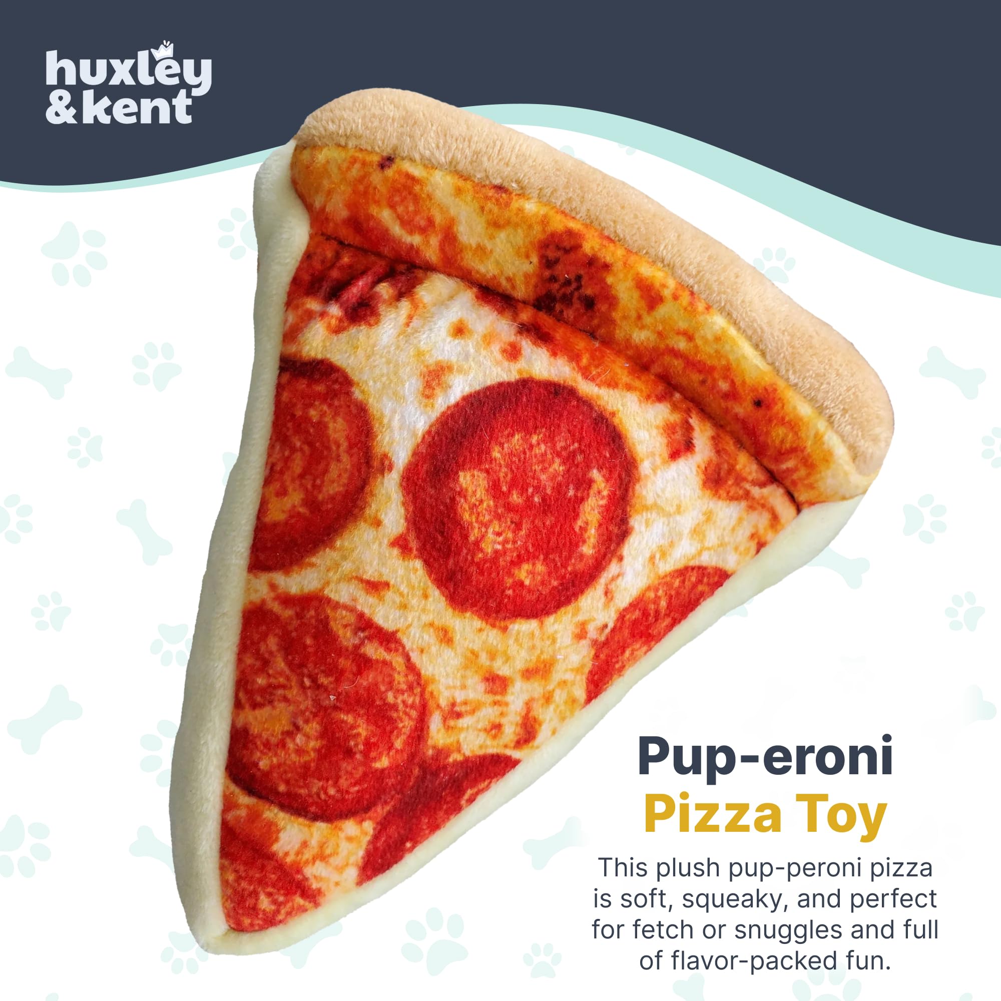 Huxley & Kent For Dogs - Pup-Eroni Pizza (Small) - Power Plush Funny Dog Toy With Squeaker - H&K Squeaky