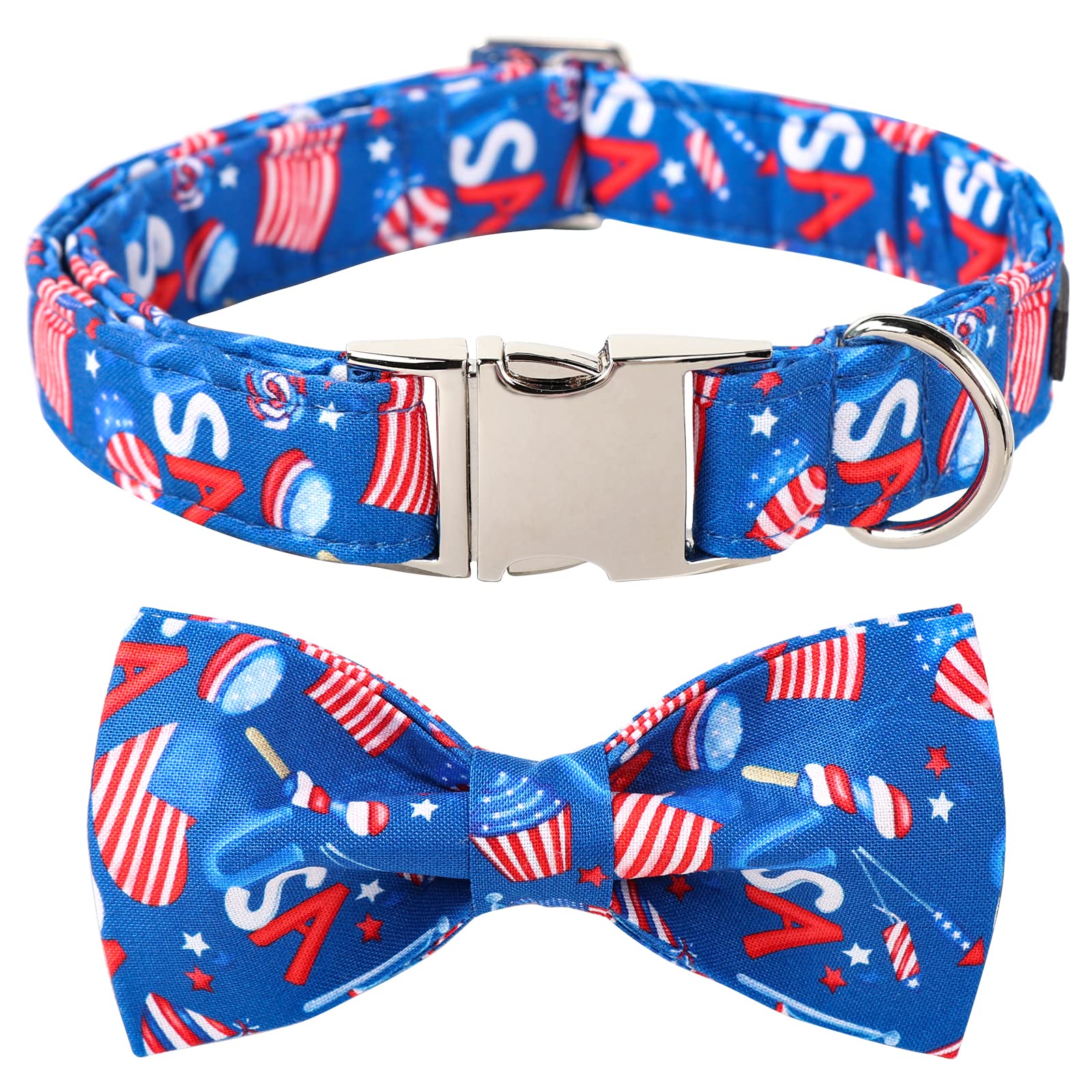 Lionet Paws Patriotic Dog Collar With Bowtie, 4Th Of July, Soft And Comfortable Adjustable American Flag Bowtie Collar For Dogs 