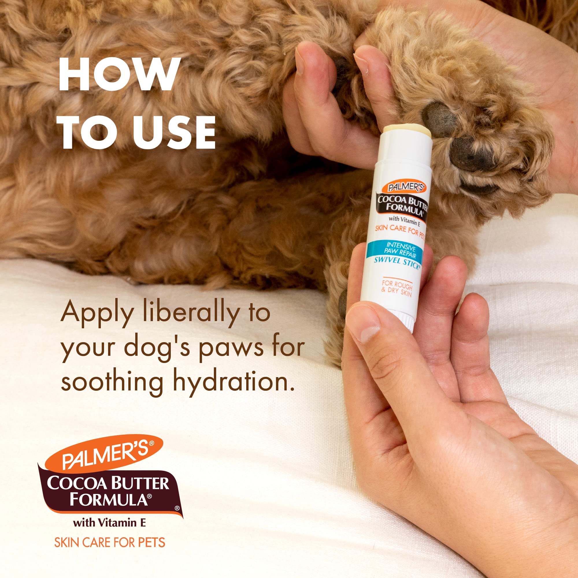 Palmer'S For Pets Cocoa Butter Fragrance Free Intensive Paw Repair Swivel Stick For Dogs | Cocoa Butter Paw Balm With Vitamin E, Peppermint Oil And Shea Butter For Rough & Dry Pads -0.5 Oz (Ff15588)