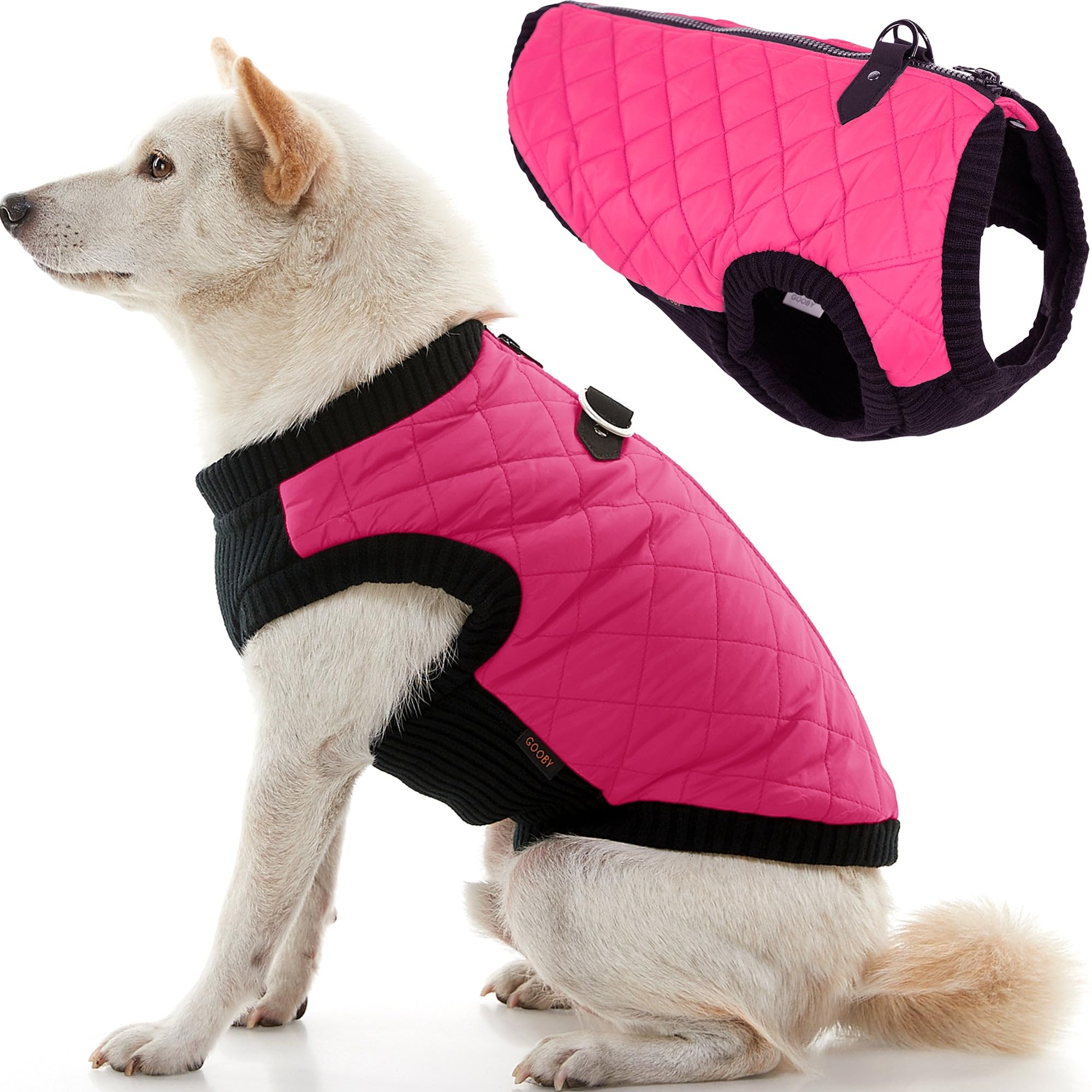 Gooby Fashion Vest Dog Jacket - Pink, X-Large - Warm Zip Up Bomber Vest with Dual D Ring Leash - Winter Water Resistant Small Do