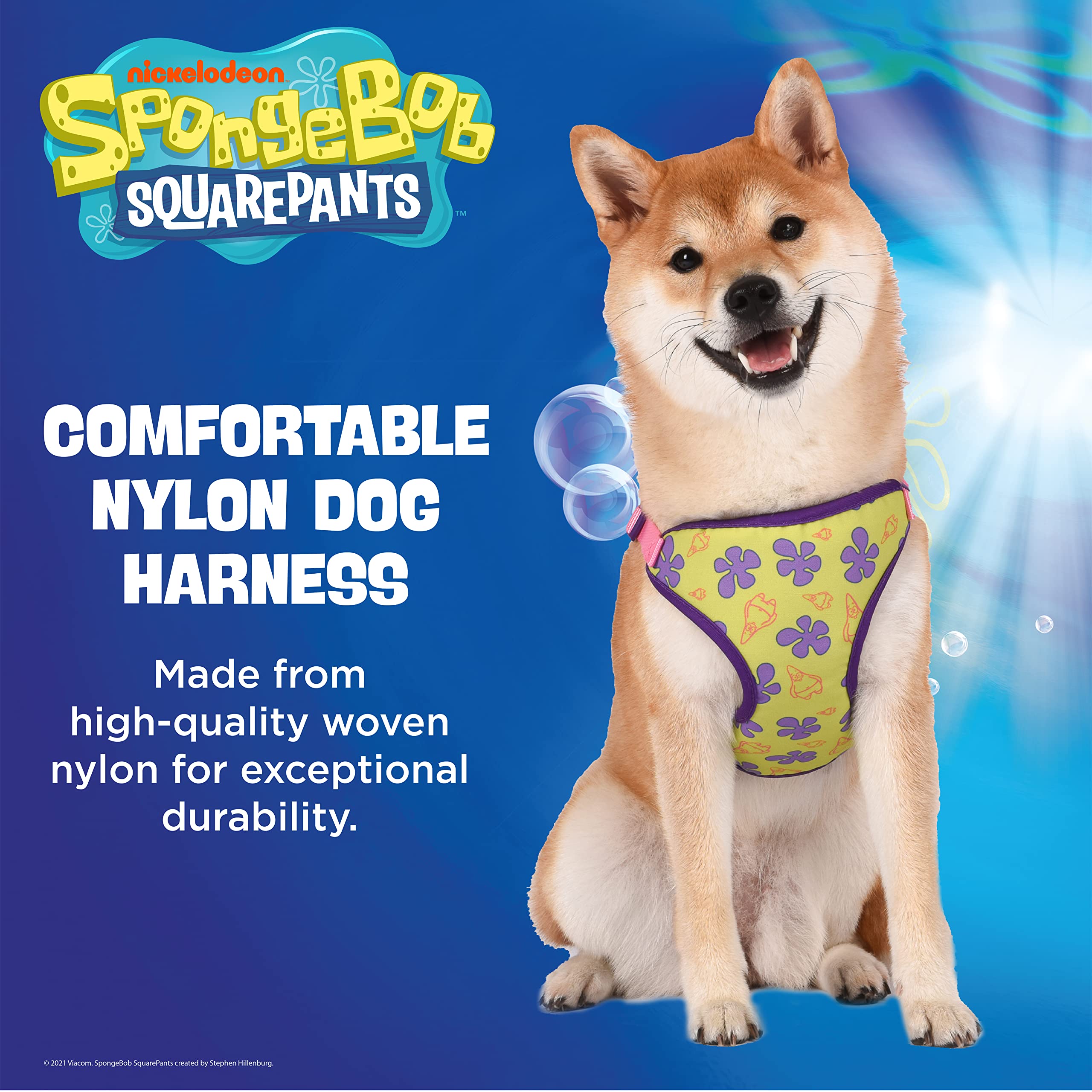 Spongebob Squarepants For Pets Patrick Dog Harness For Large Dogs | No Pull Dog Harness Vest With Green Body, Purple Flowers, And Pink Straps | Soft And Comfortable Spongebob Dog Harness
