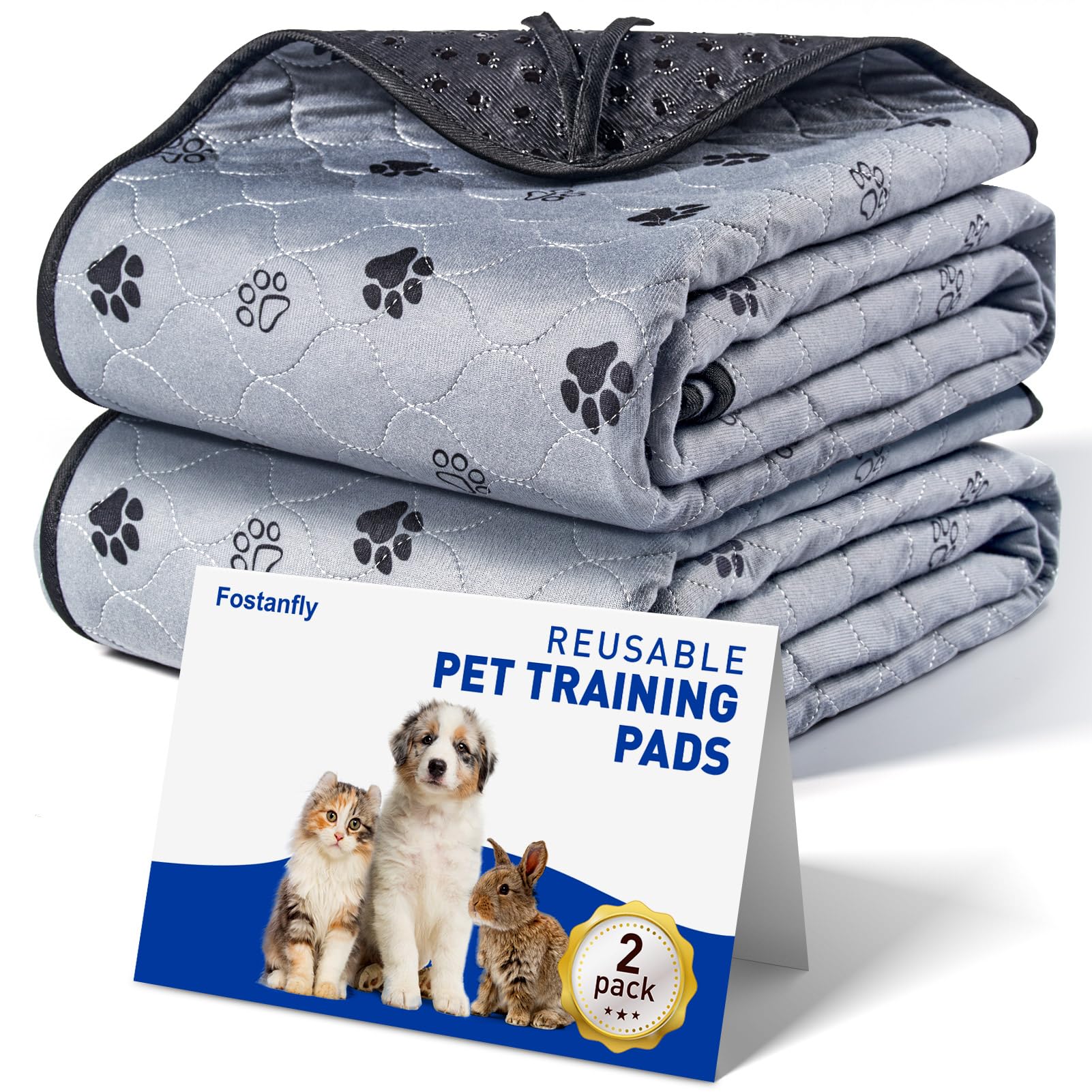 Fostanfly Non-Slip Washable Pee Pads For Dogs, 2 Pack Large 36'X41' Ultra-Absorbent And Leak-Proof Reusable Potty Training Pads For Dogs And Cats Puppy Pads Of Add 8 Lanyards