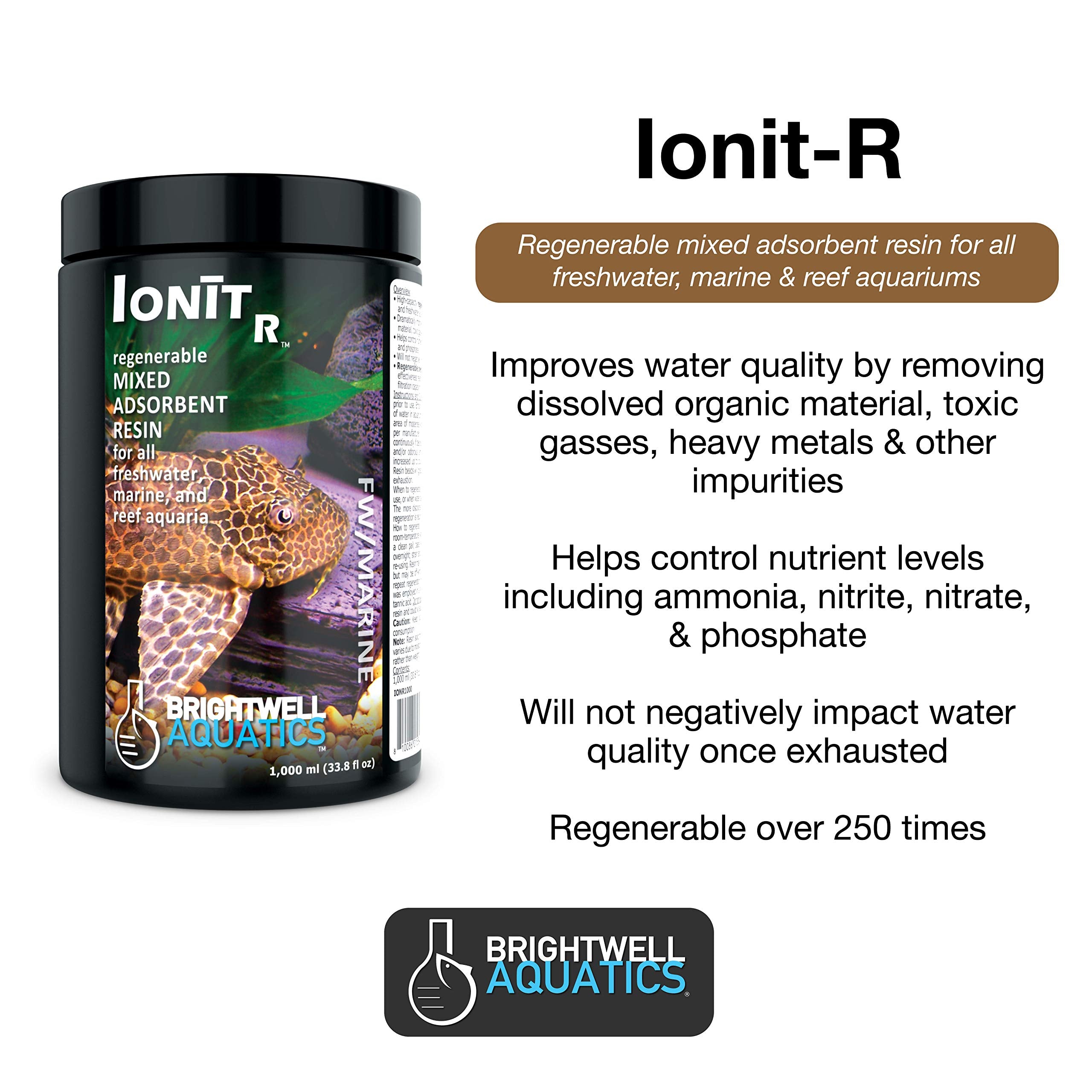 Brightwell Aquatics IonitR - Regenerable Adsorbent Resin to Remove Impurities in Freshwater and Marine Reef Aquariums, 250 ml