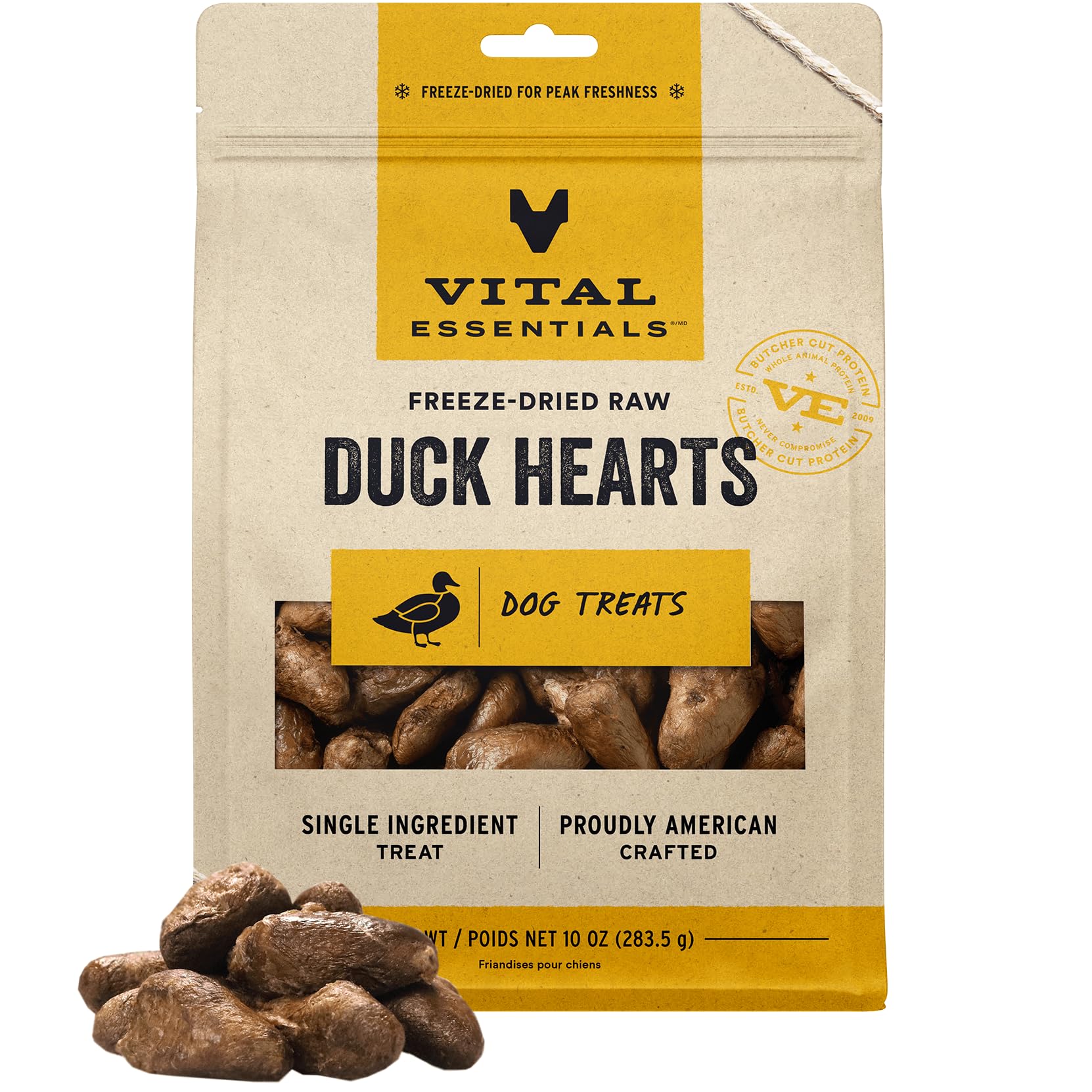 Vital Essentials Duck Hearts Dog Treats, 10 oz | Freeze-Dried Raw | Single Ingredient | Premium Quality High Protein Training Tr