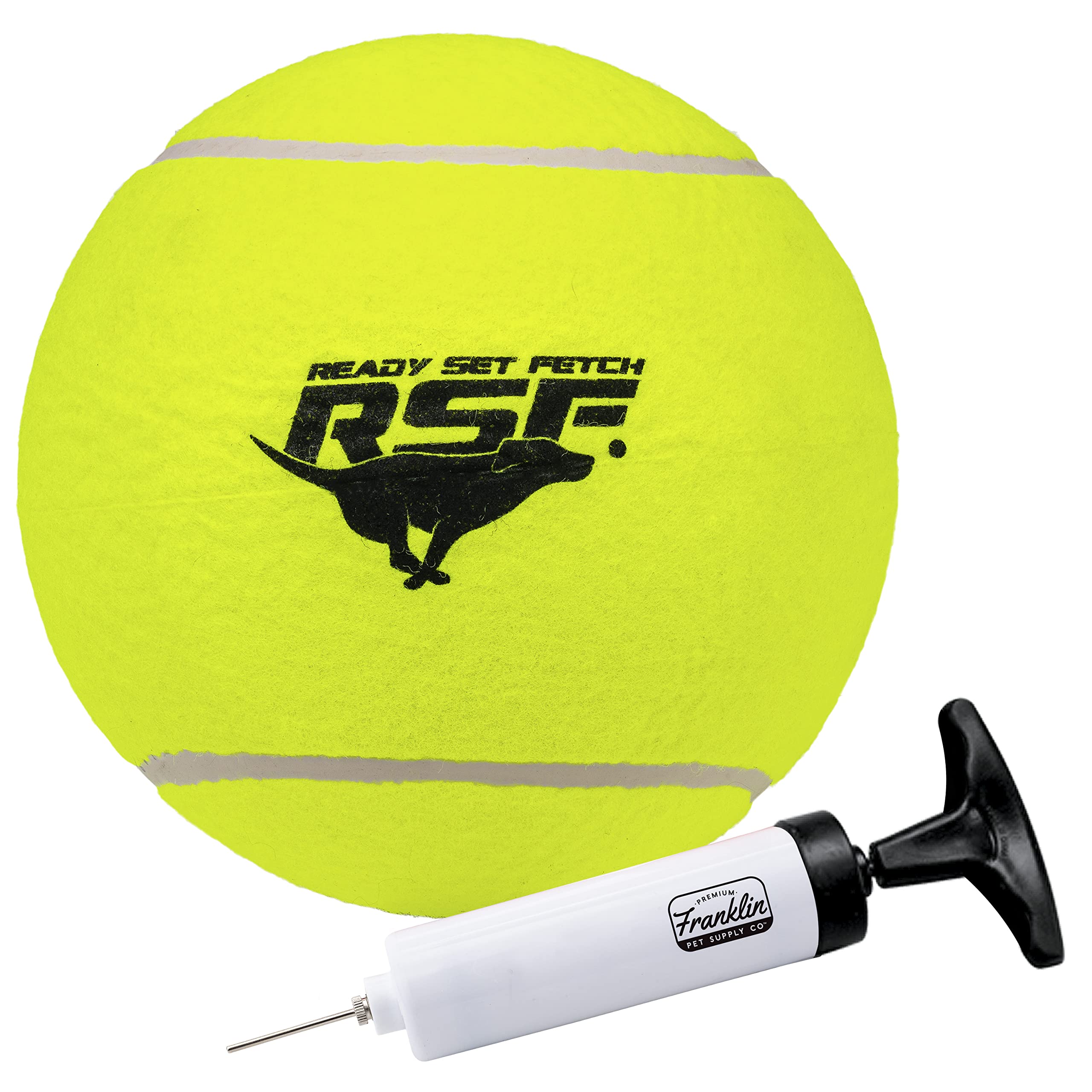 Franklin Pet Supply Ready Set Fetch Oversized Dog Tennis Ball - 8.5' Jumbo Size - Pump Included