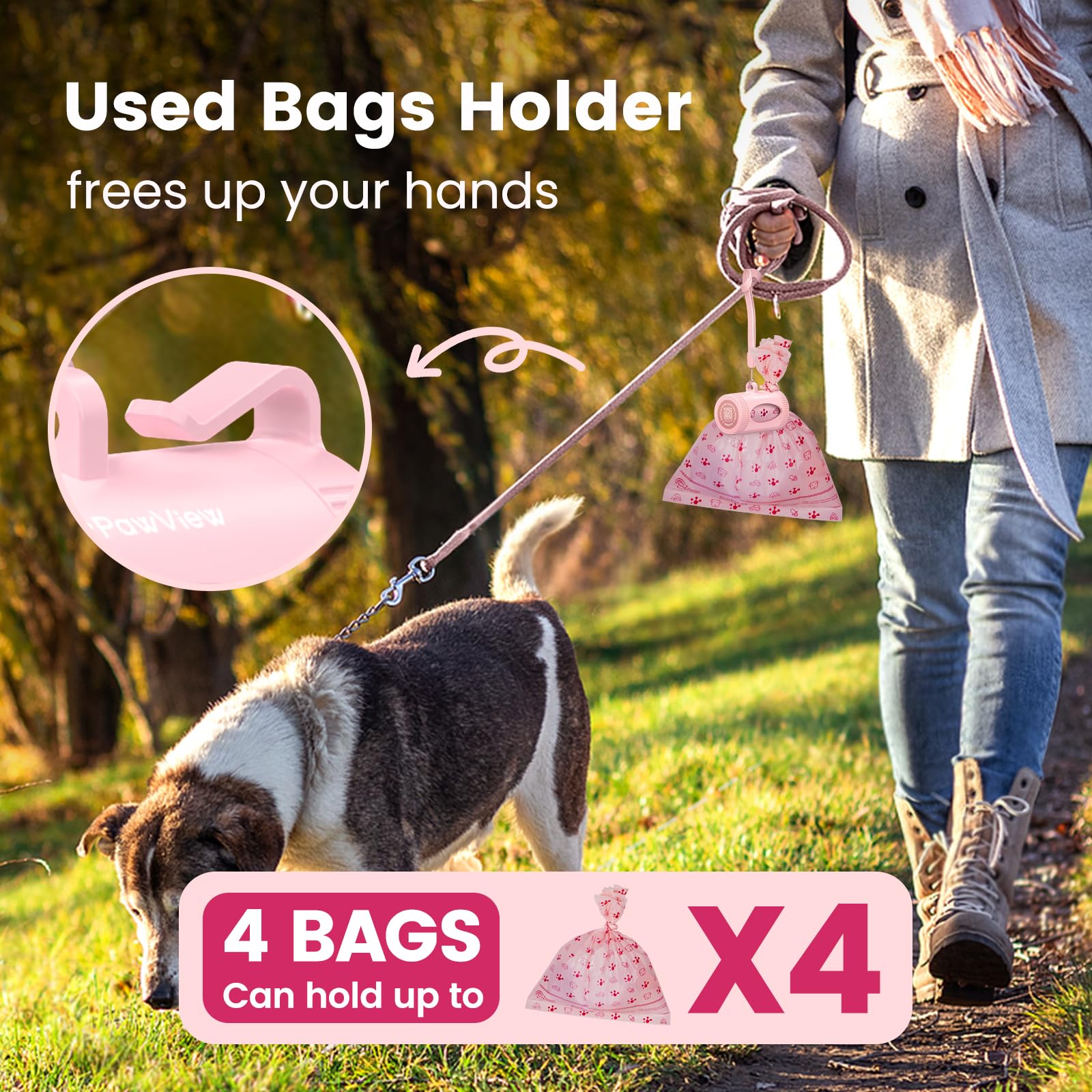 Pawview Dog Poop Bag Holder With Hands-Free Holder, Manual Retract & Walk Tracking - Includes 1 Dispenser & 15 Lavender-Scented