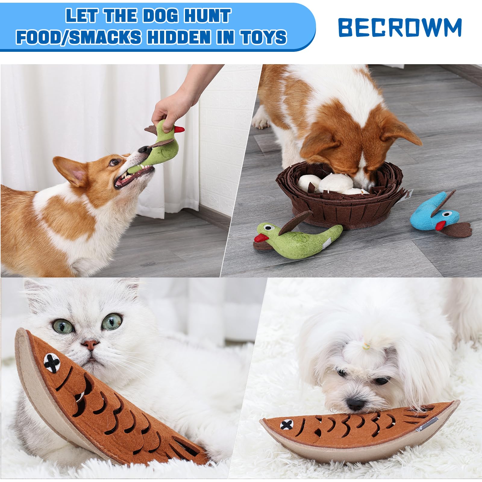 Becrowm Plush Large Dog Toy With Squeaker And Crinkle Paper, Interactive Puppy Chew And Teeth Cleaning Toy, Pet Toys For Small,