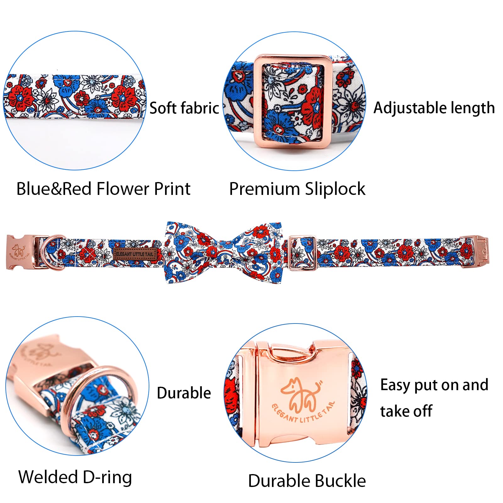 Elegant Little Tail Independence Dog Collar, 4Th Of July Patriotic Bowtie Dog Collars Holiday Pet Gift Adjustable Soft Puppy Col