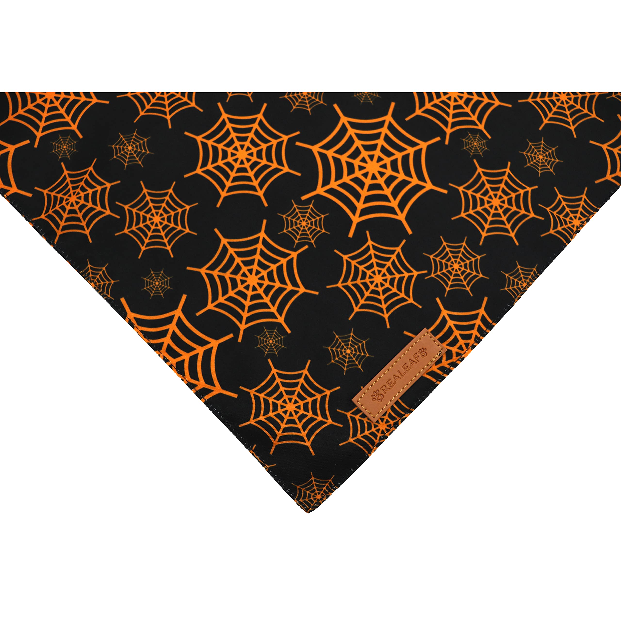 Realeaf Halloween Dog Bandanas 2 Pack, Pumpkin And Spider Web Bibs, Triangle Reversible Fall Pet Scarf, Multiple Sizes Offered, Premium Durable Fabric, Adjustable Fit