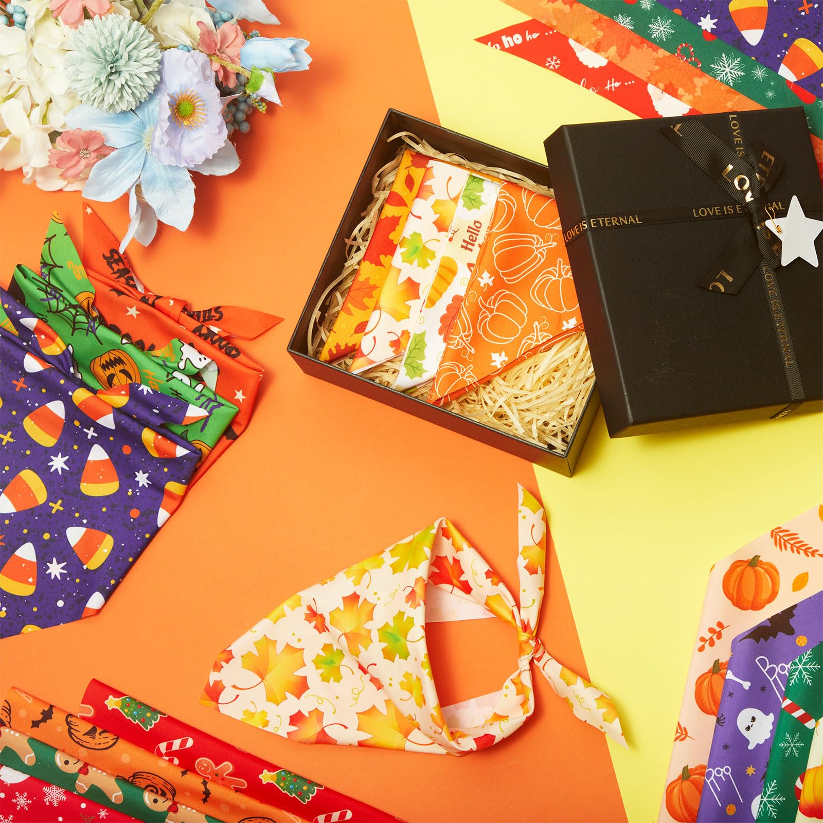Sumind 50 Pcs Fall Halloween Christmas Dog Bandanas Bulk Mix Holiday Bandanas for Dog Triangle Kerchief Bib Scarf Set for Pet Ca