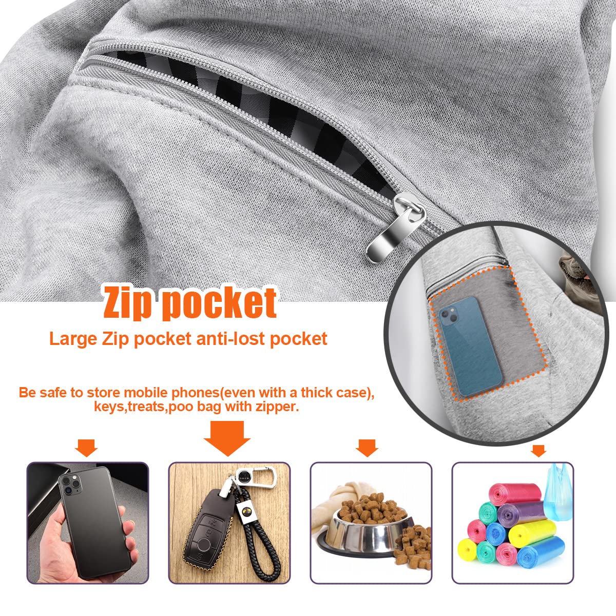Tomkas Small Dog Sling Carrier - Zipper Pocket & Adjustable Strap & Zip Pocket - For 3-10 Lbs Pets(Grey) Puppy