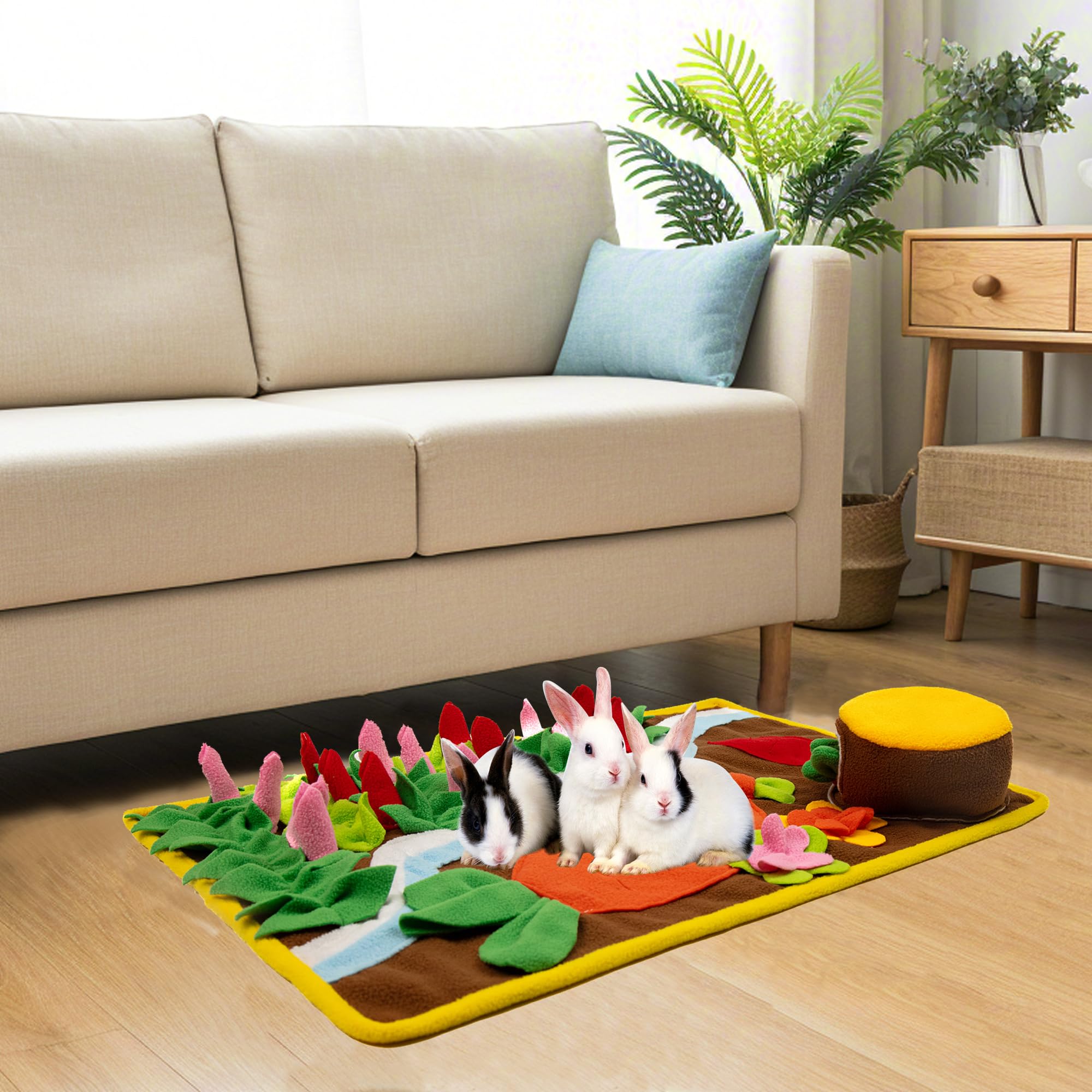 MHTTEC River Rabbit Hay Feeder, Snuffle mat for Dogs Small, Washable Bunny Hay Feeder Treat Dispenser Foraging Toys for Rabbits