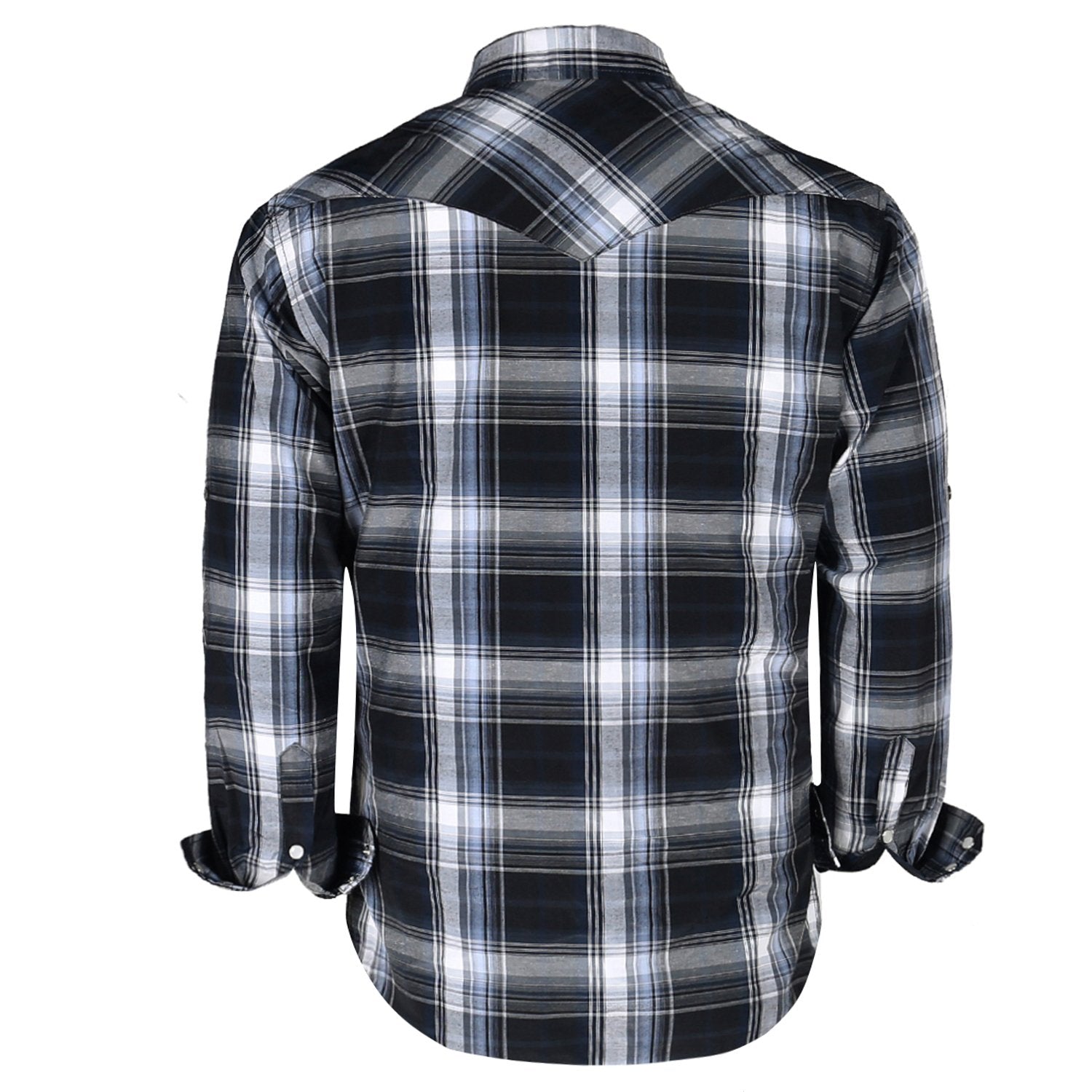 COEVALS CLUB Men's Western Cowboy Plaid Shirt, Long Sleeve, Cotton Blend, Large, Black & Gray #9, Model hccx-02-623