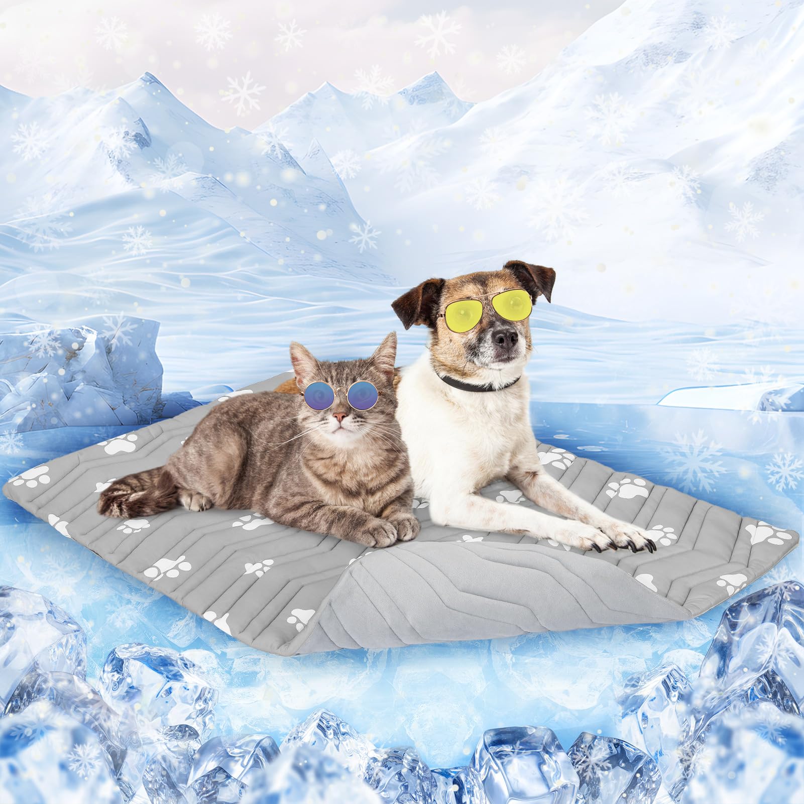 Scenereal Dog Cooling Mat For Crate, Thicken Self-Cooling Dog Pad Reversible (Cool & Warm), 36'X23' Pet Cool Bed For M Large X