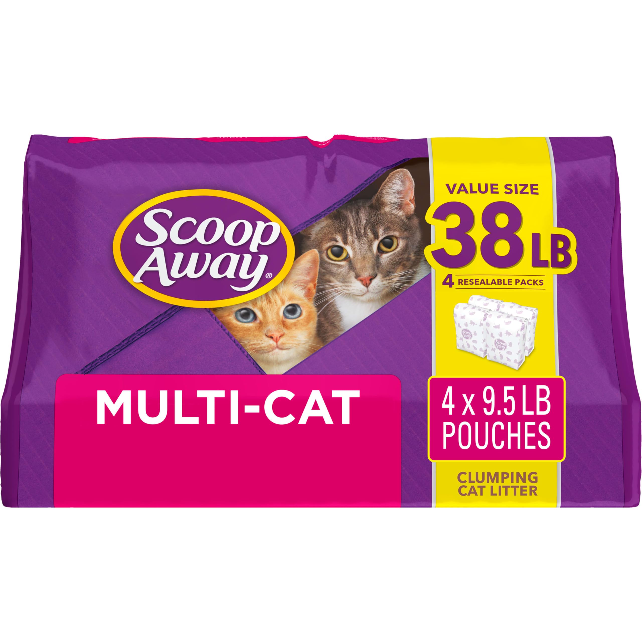 Scoop Away Multi Cat Clumping Cat Litter, Meadow Fresh Scent, 38 Pounds (Package May Vary)