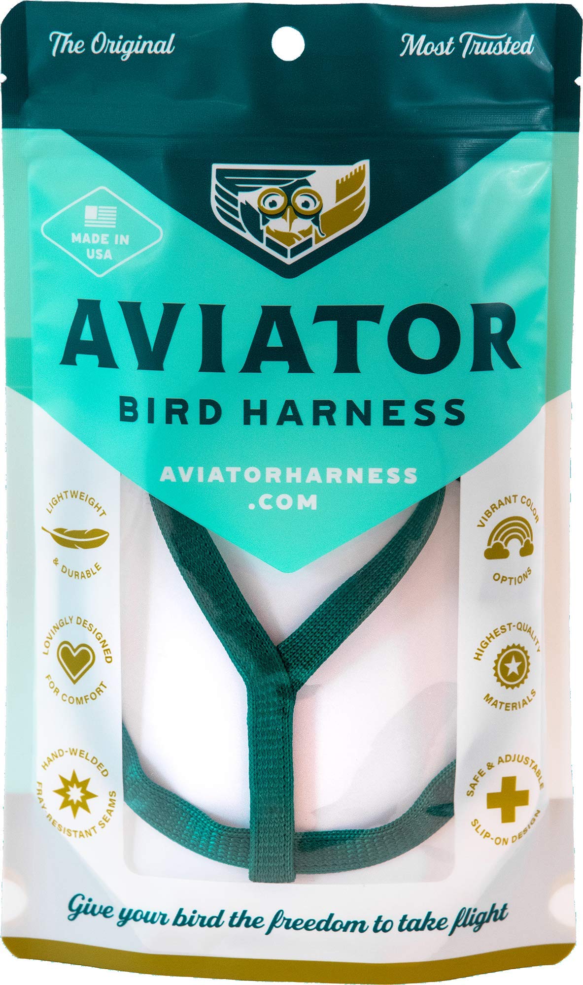 The Aviator Pet Bird Harness And Leash: Medium Green