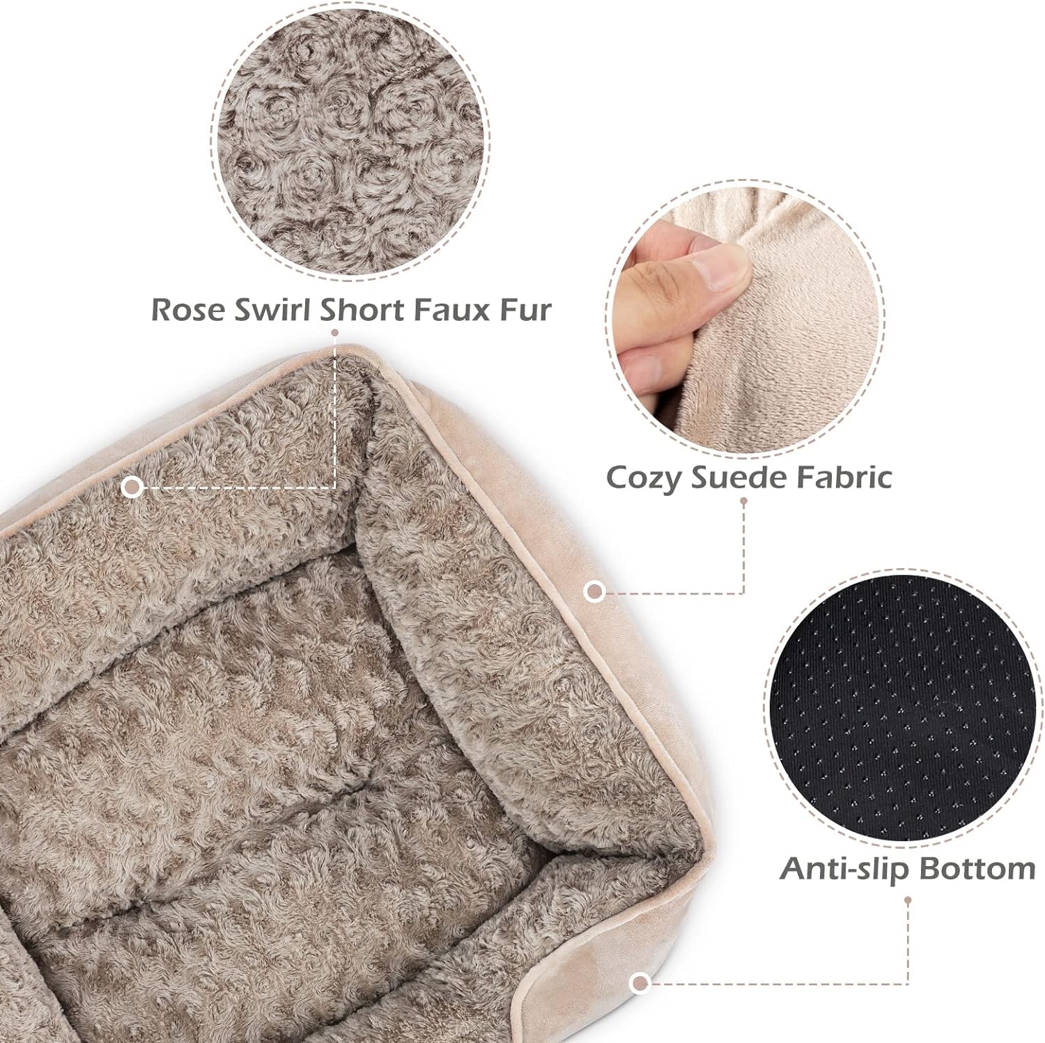 Invenho Large Rectangle Orthopedic Dog Bed For Medium Small Dogs, Washable Soft Calming Puppy Sleeping Cuddler With Anti-Slip Bo