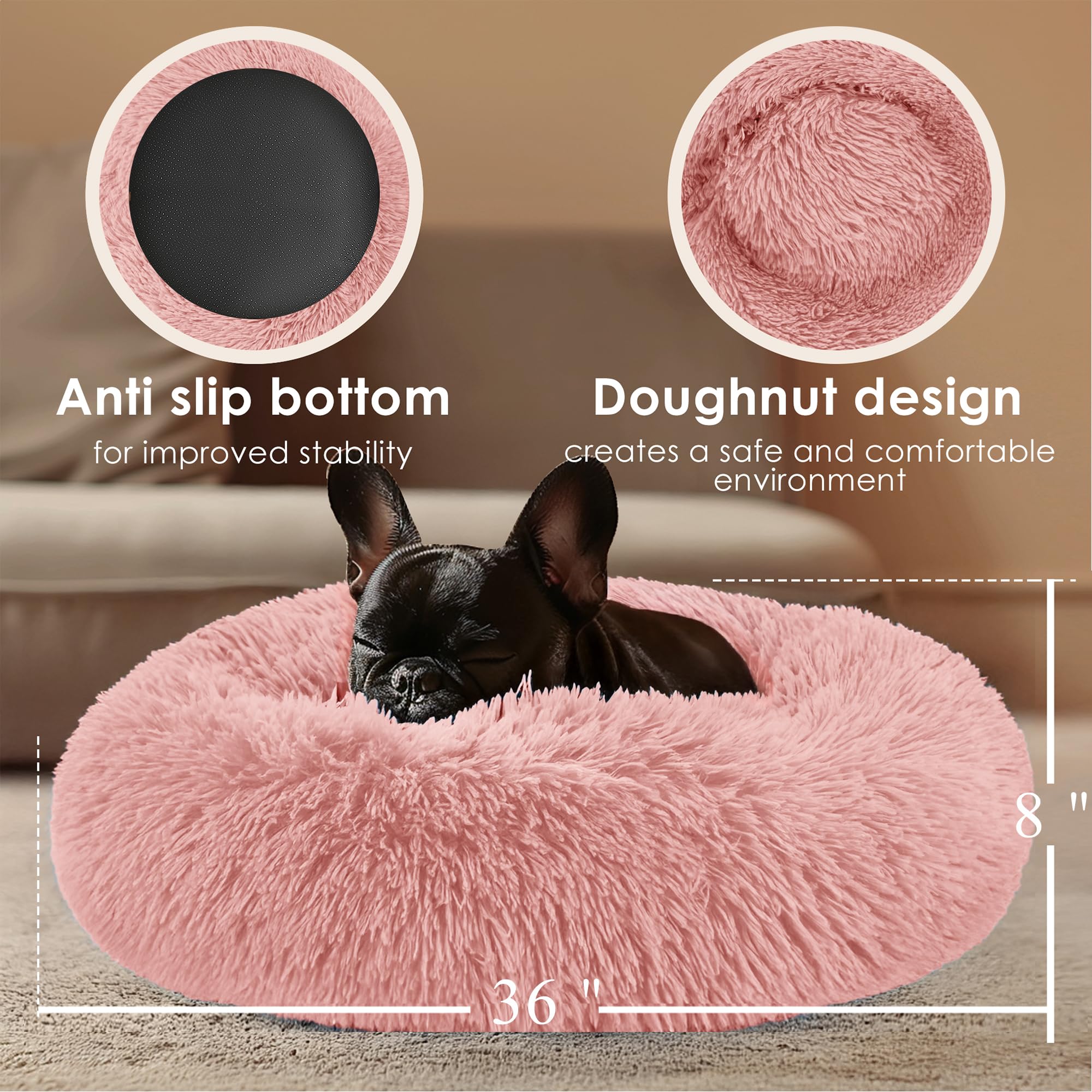 Extra Large Dog Beds, 36 Inch Human Dog Anxiety Relief Comfort Bed, Indestructible & Chew Proof Pet Beds (Pink)